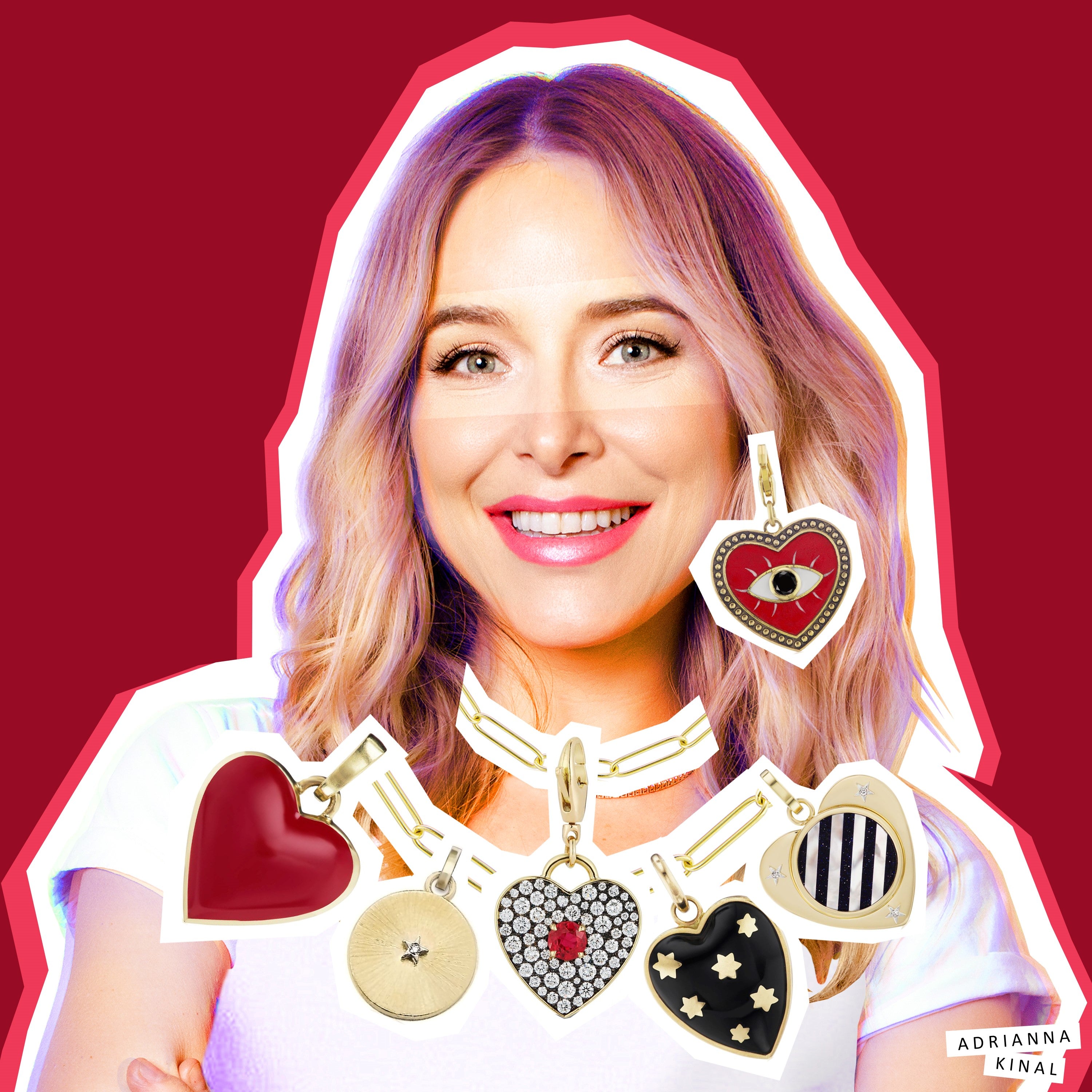 Jenny Mollen surrounded by her favorite pieces of jewelry.
