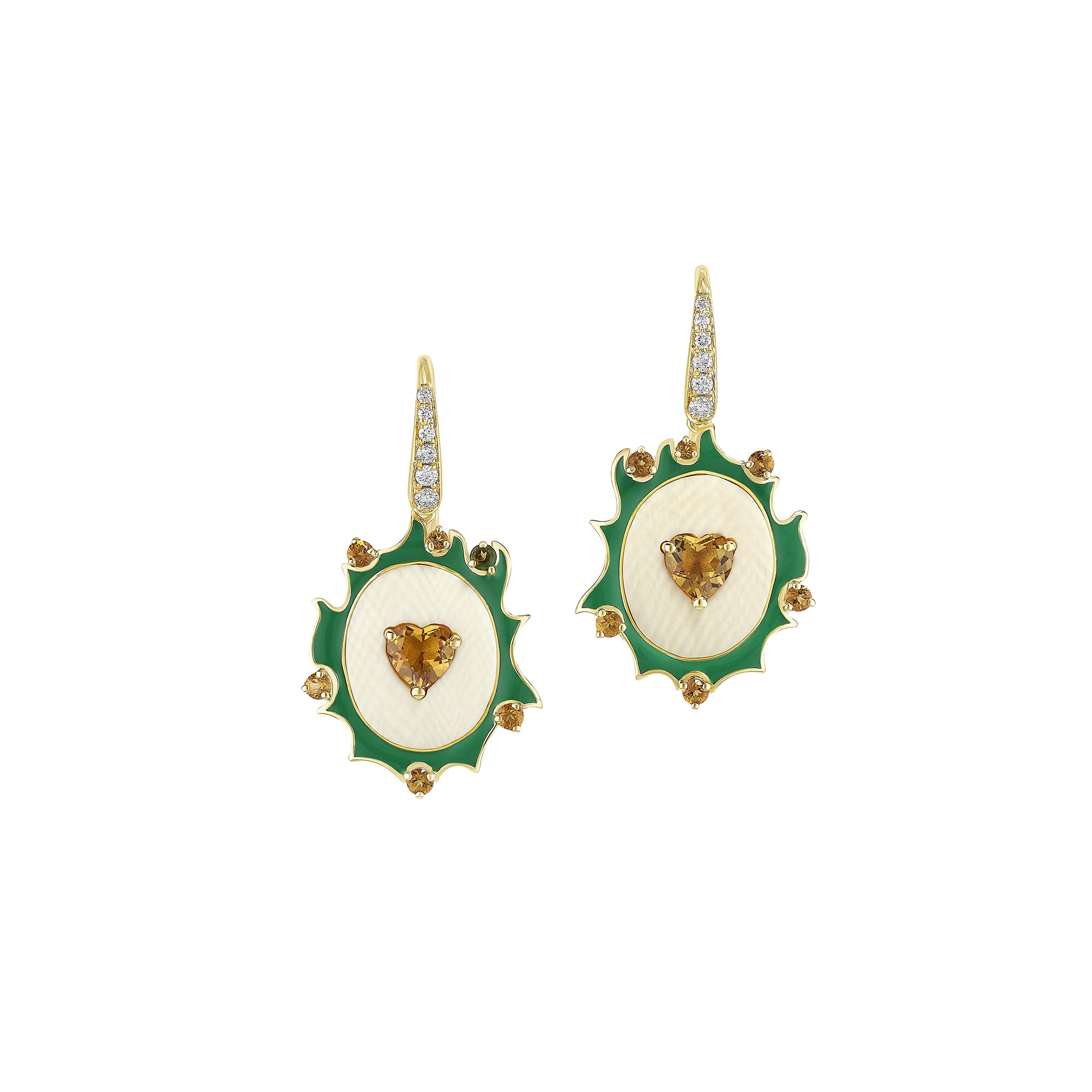 Green and Orange Heart of Fire Earrings