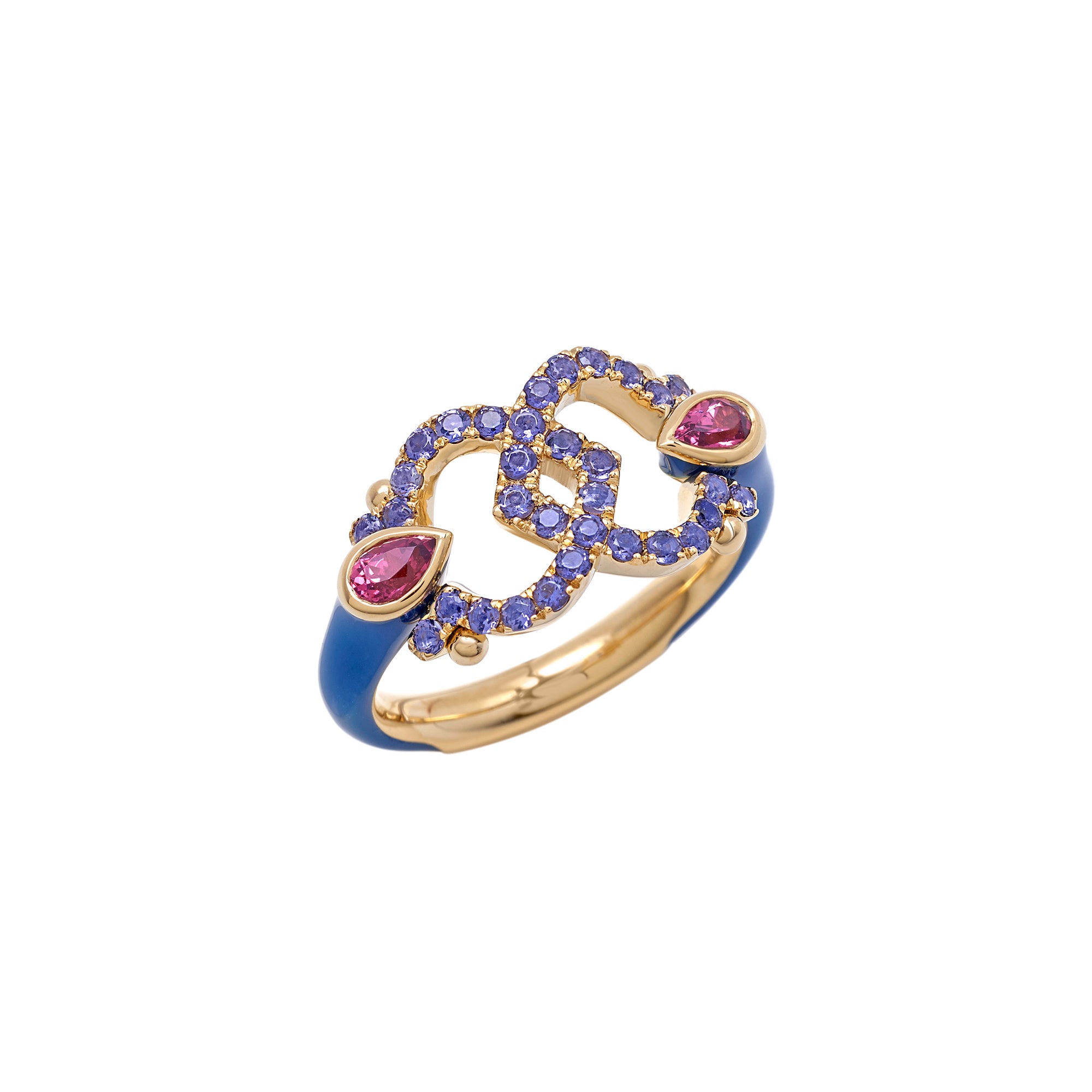 Blue Love Hearts Enamel Ring
