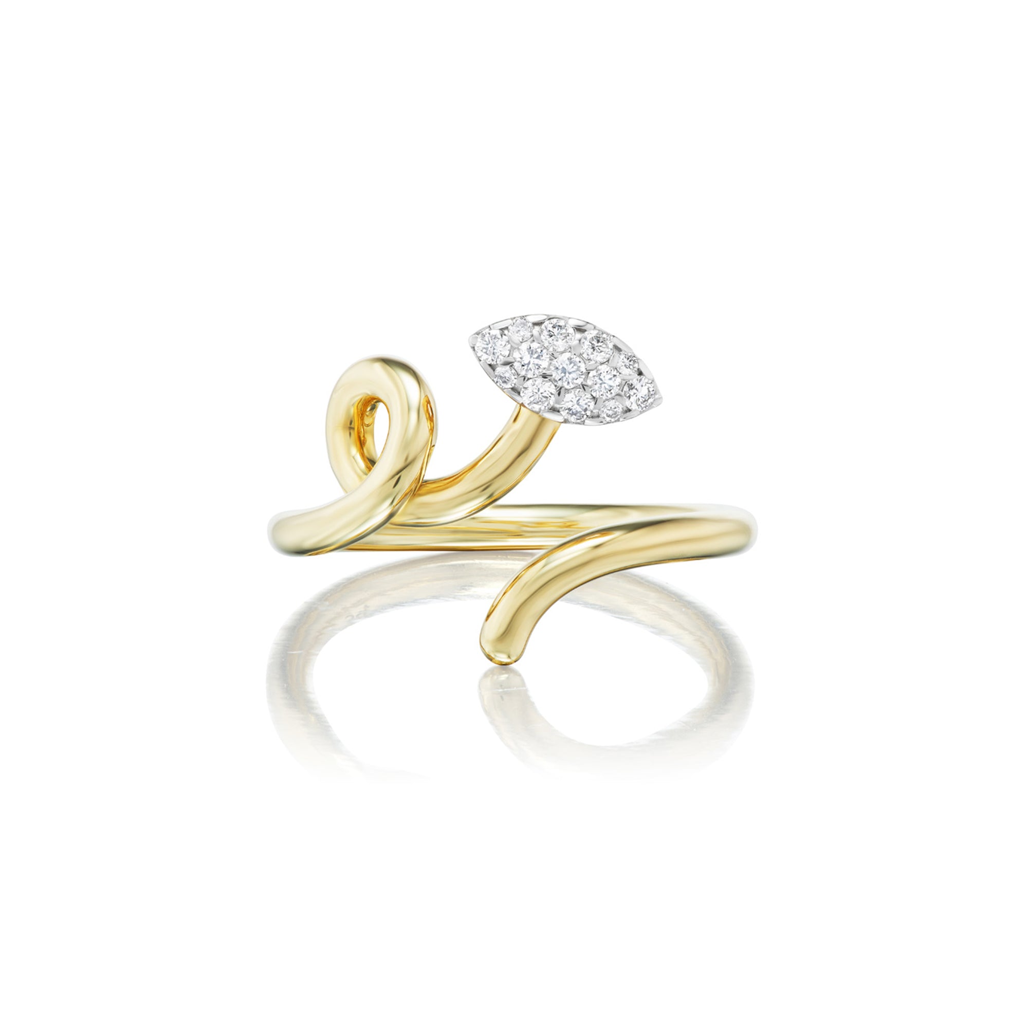 White Diamond Pavé Baby Vine Ring in Yellow Gold