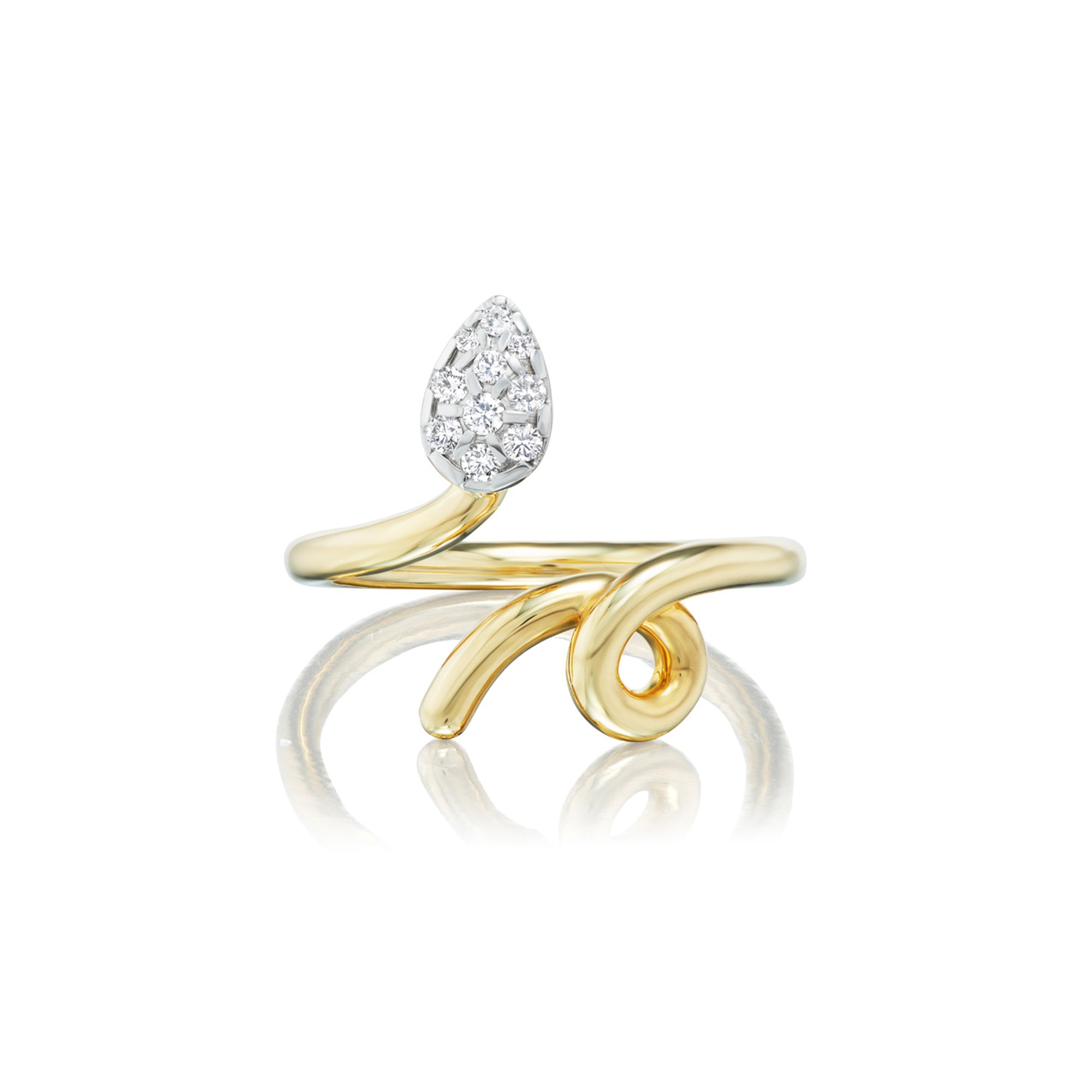 White Diamond Pavé Baby Vine Ring in Yellow Gold