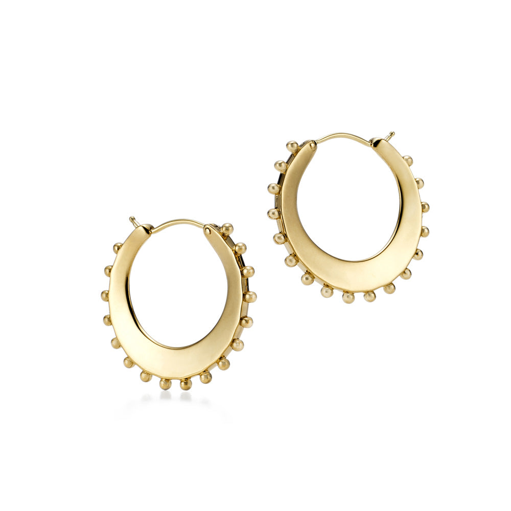 A pair of Ancient Power Hoop Earrings by Futura with stud details.