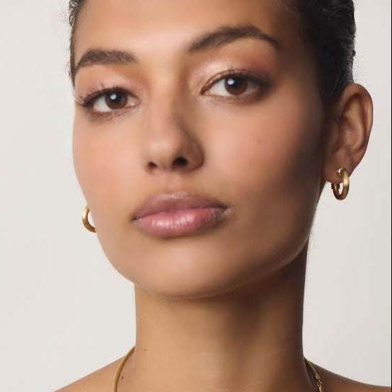 Small Open Grotto Hoops with White Pearls in Yellow Gold