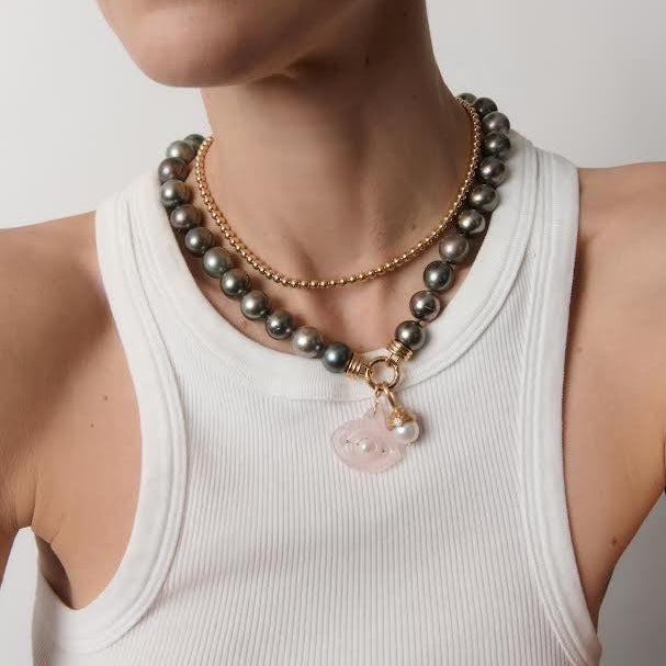 Rose Quartz and White Pearl Eye Charm