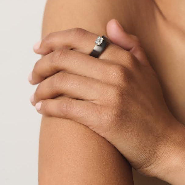 ME ring with emerald cut diamond