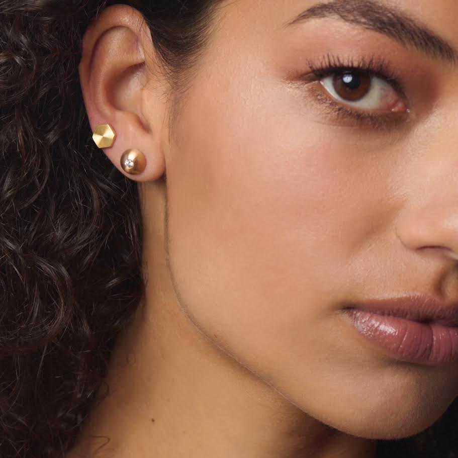 Hexagon Gold Matte Stud Earrings