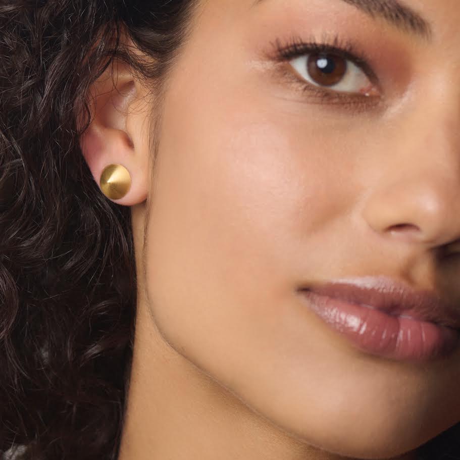 Conical Shaped Stud Earrings in Matte Yellow Gold