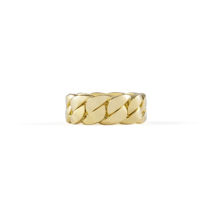 A 14k yellow gold Pavé Vice Versa Medi ring with white diamonds.