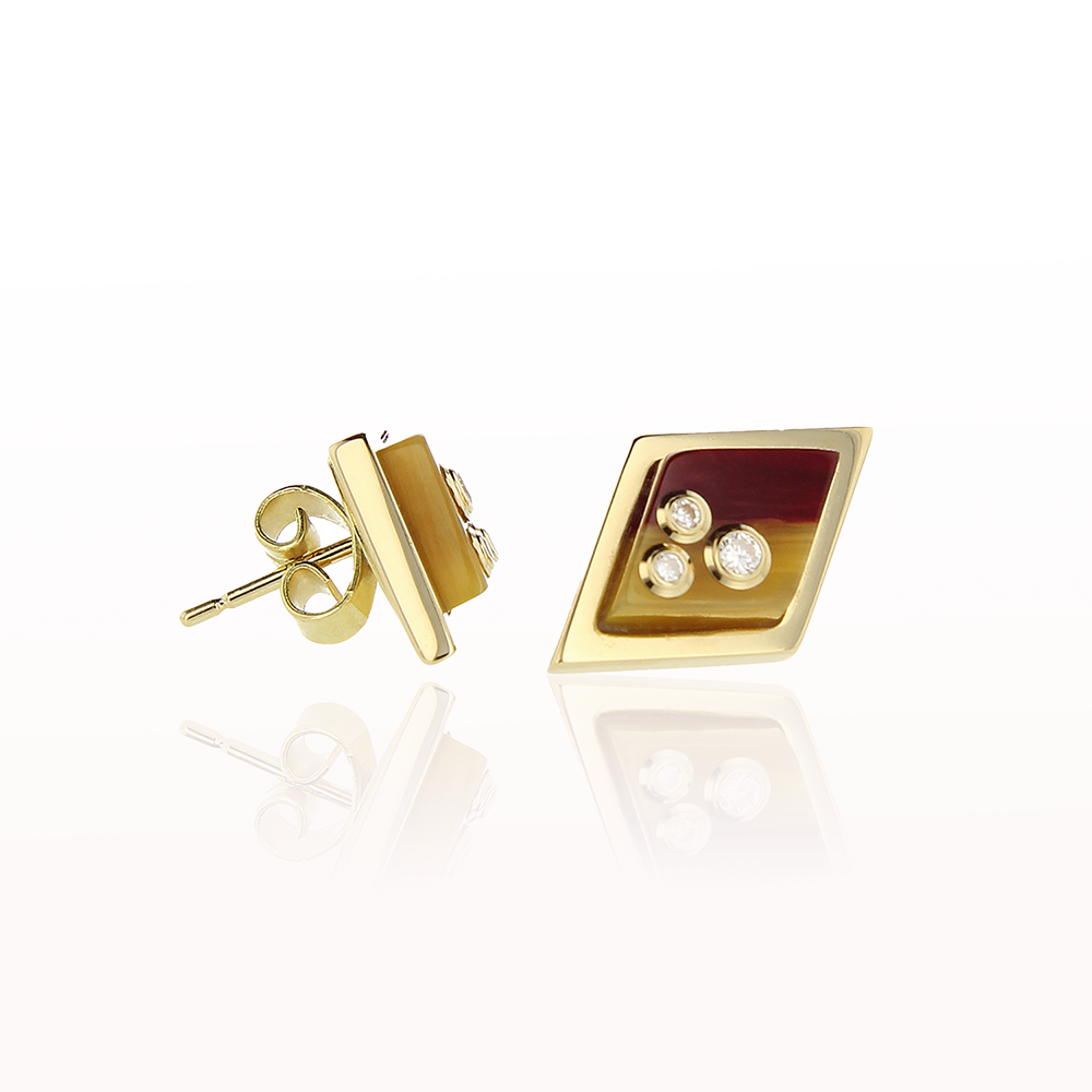 Rhombus Bakelite + Diamond Stud Earrings