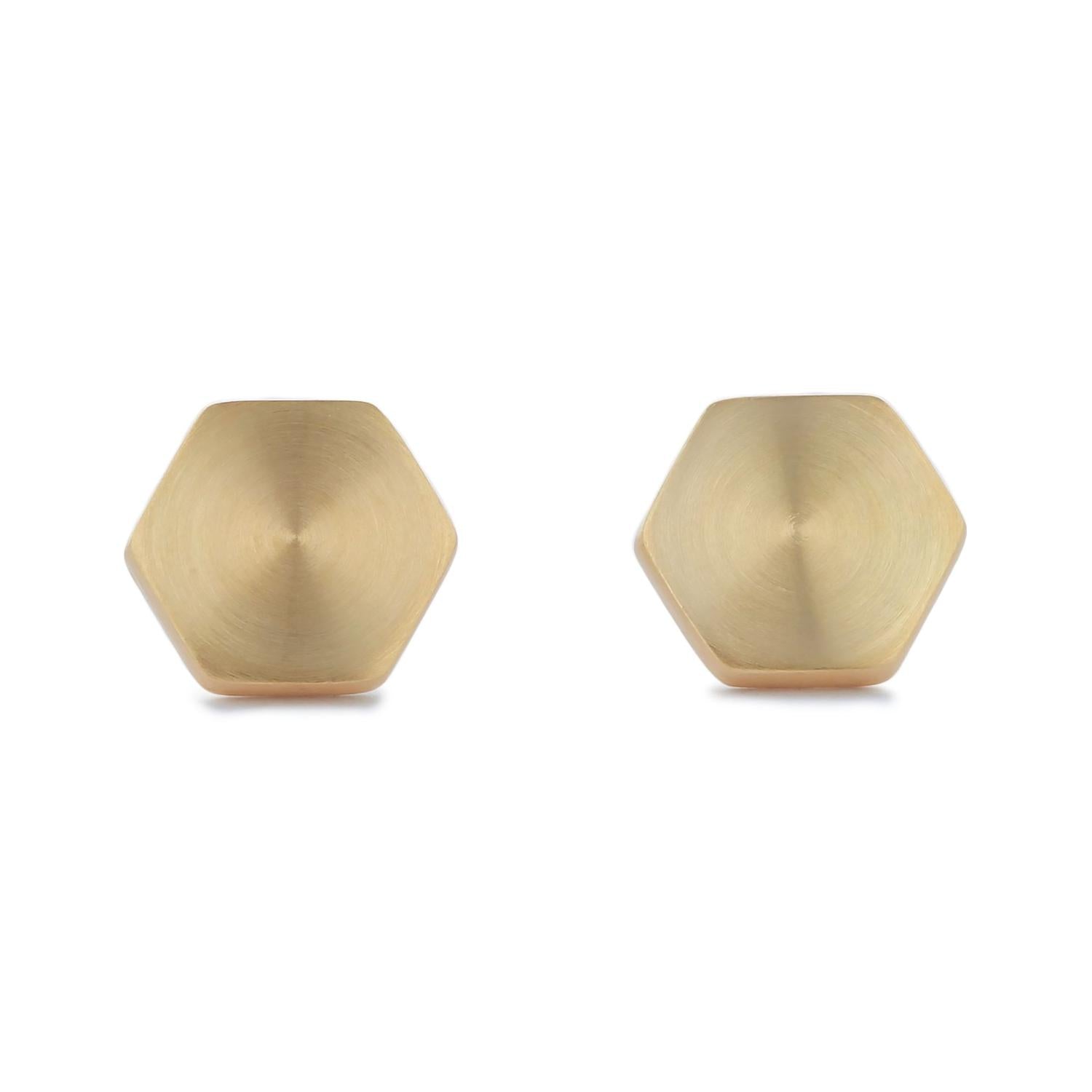 Hexagon Gold Matte Stud Earrings