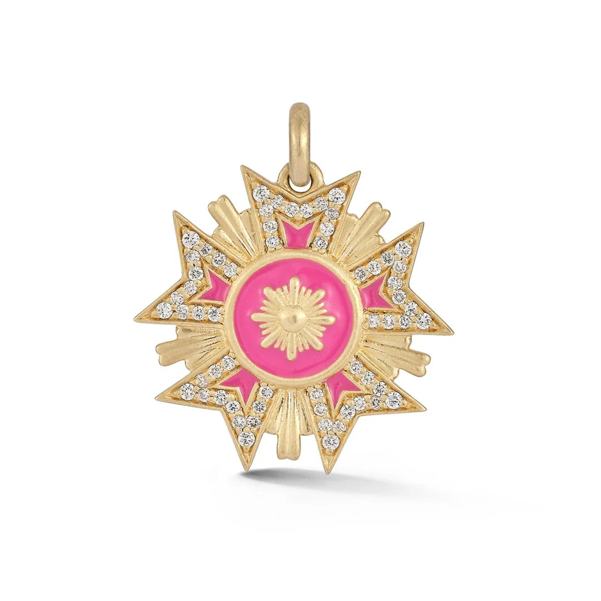 White Diamond and Enamel Florence Charm in Yellow Gold