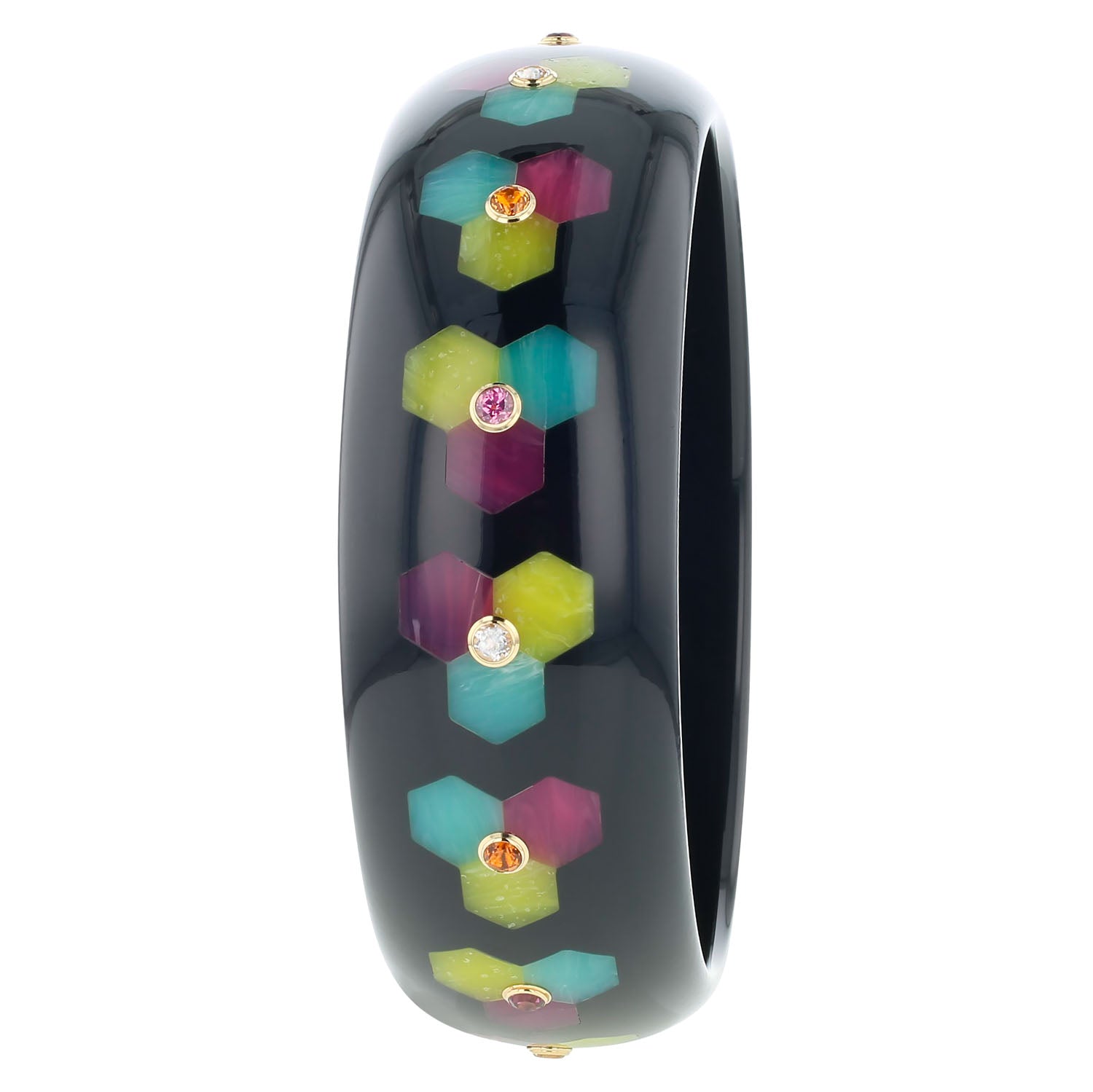 Bakelite Bangle with Citrine, Rhodolite Garnet, and White Topaz