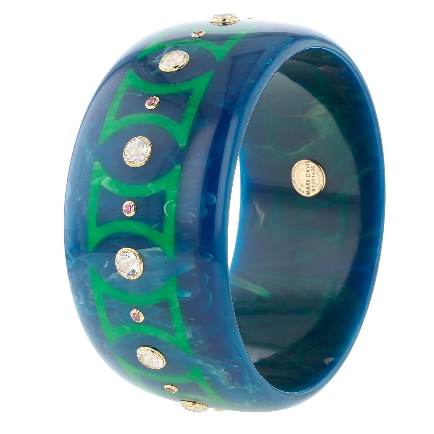 Bakelite Bangle with Rhodolite Garnet and White Topaz