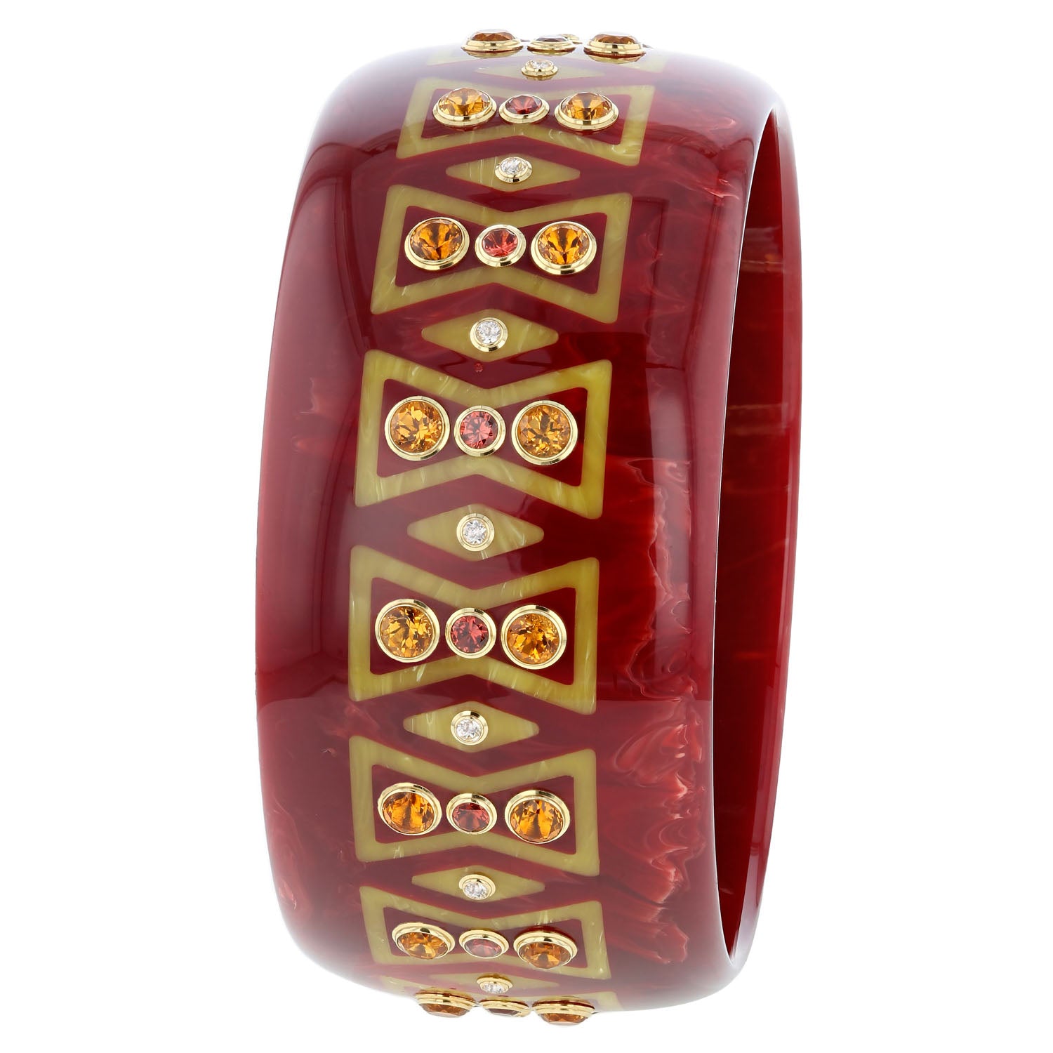 Bakelite Bangle with Citrine, Mozambique Garnet and White Topaz