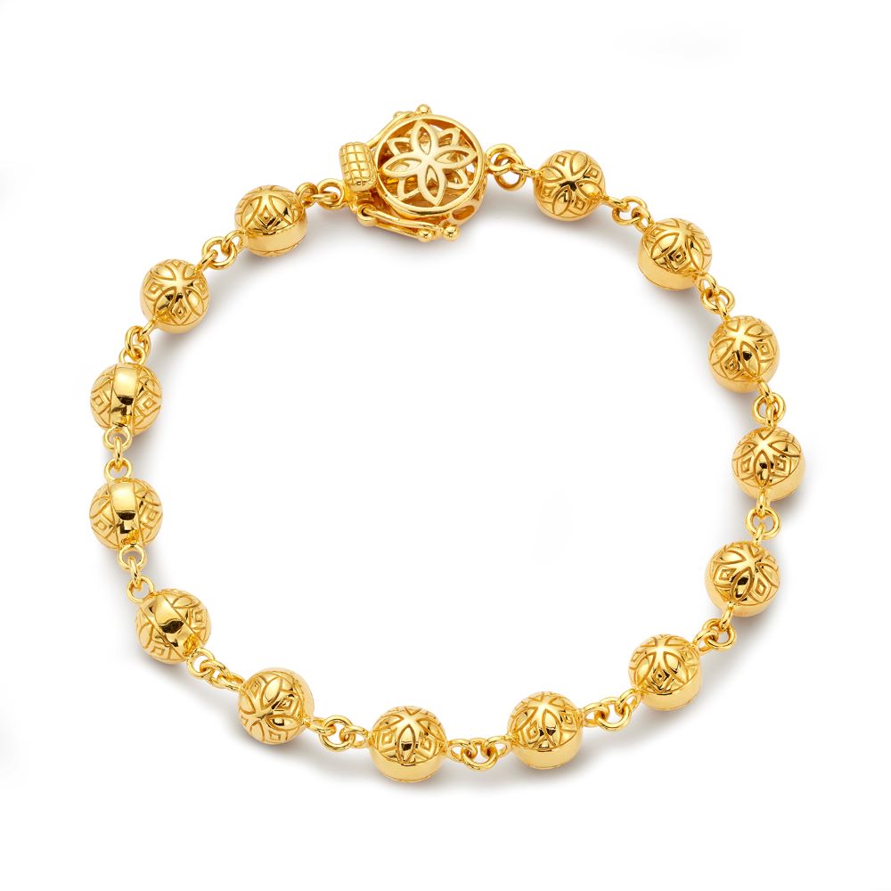Mandala Ball Bead Bracelet in Yellow Gold