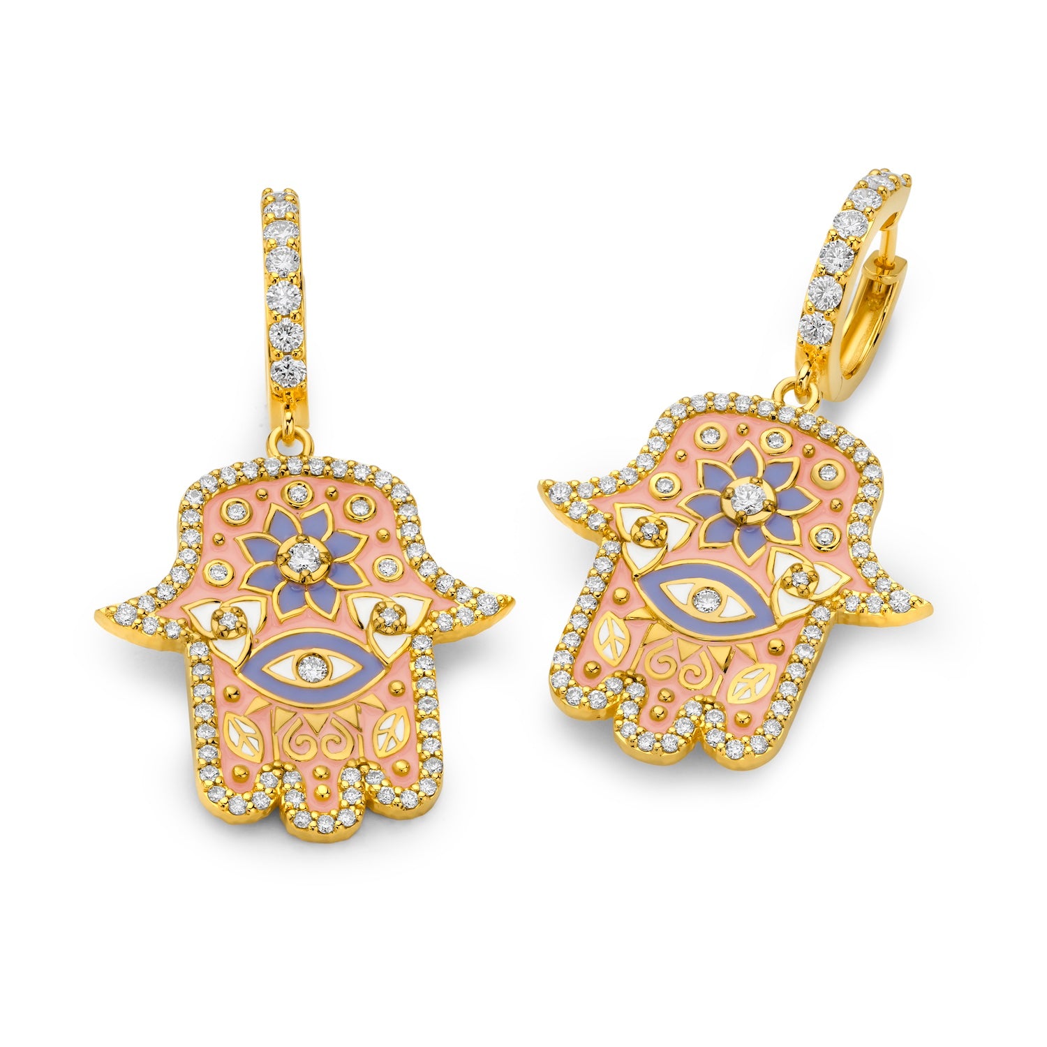 Pink Enamel Hamsa Huggies