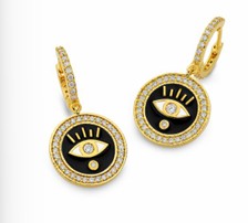 Evil eye huggies in black with diamonds