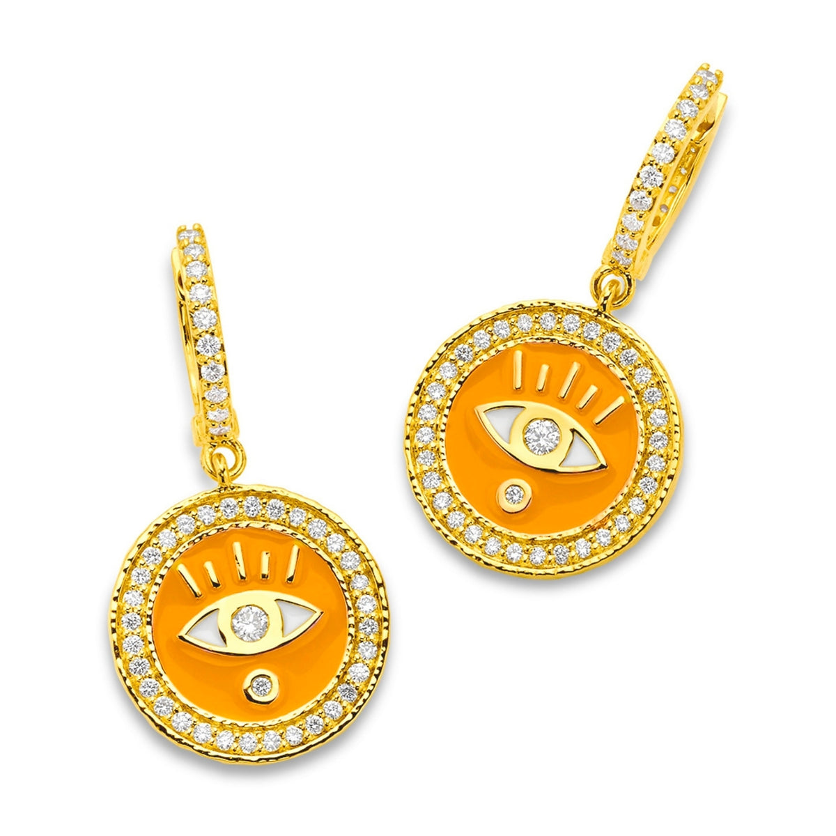 Clementine Enamel & Diamond Evil Eye Huggies