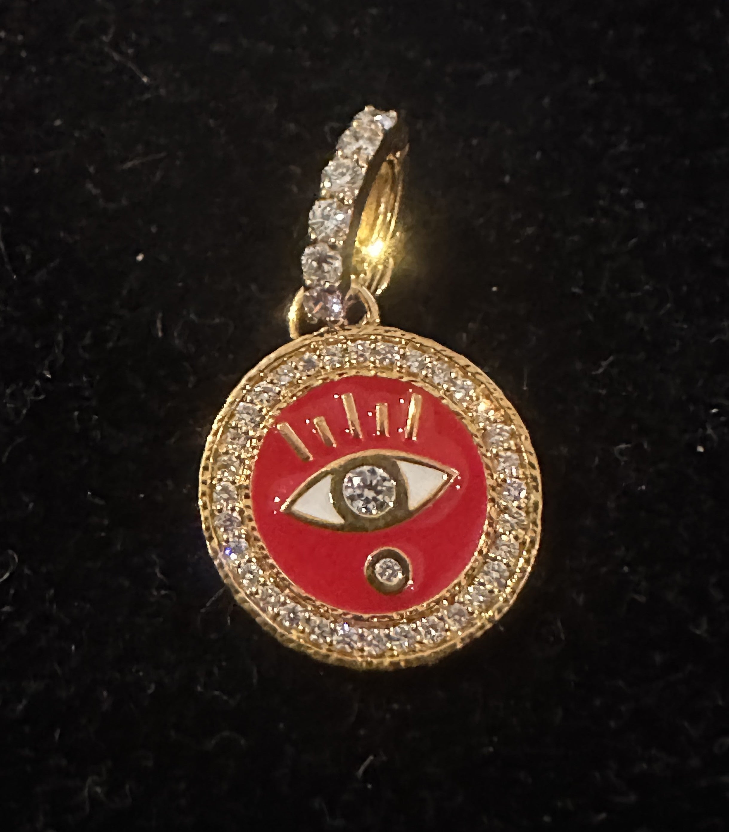 Red Evil Eye Coin Pendant with diamonds