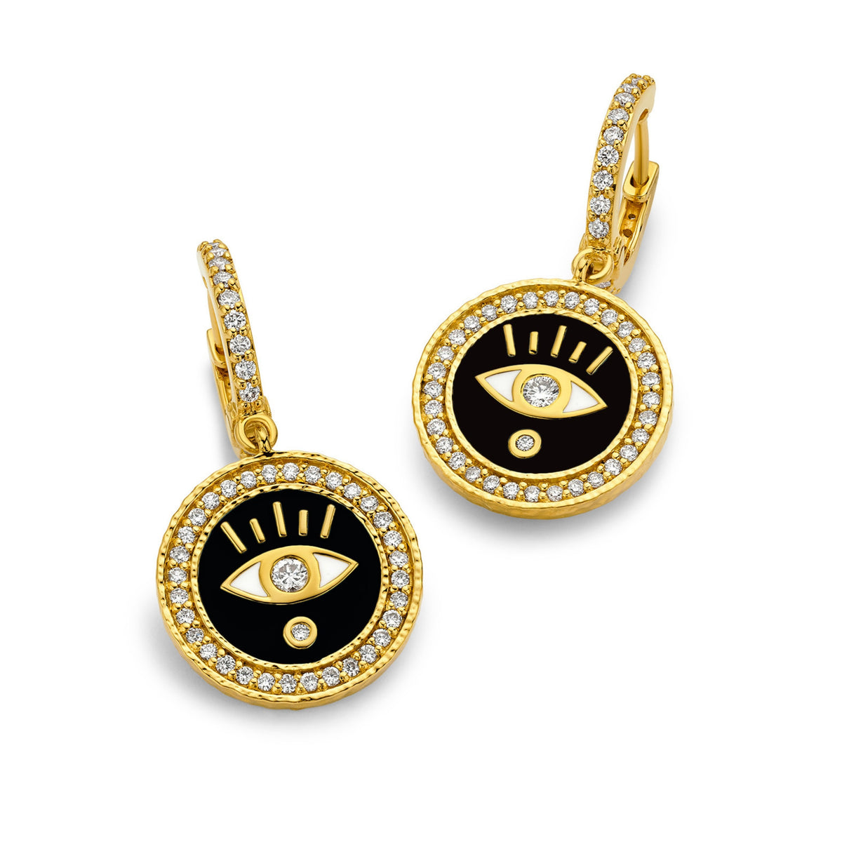 Black Enamel & Diamond Evil Eye Huggies