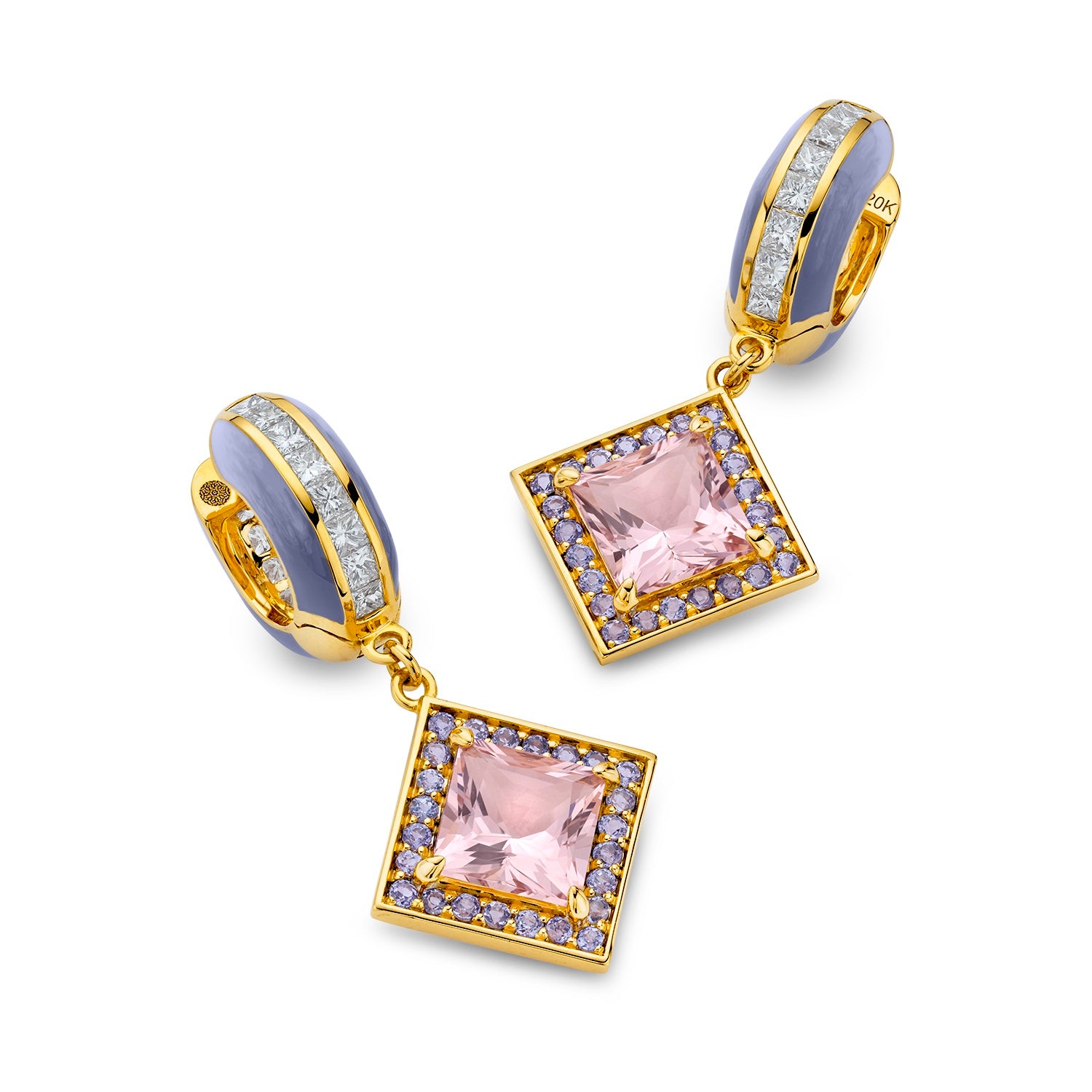 Morganite, Tanzanite, & Diamond Square Huggies