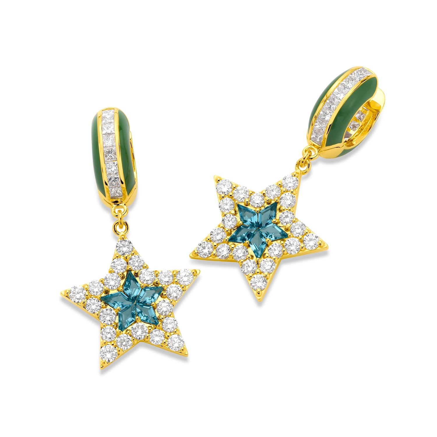 Diamond & Blue Topaz Star Huggies