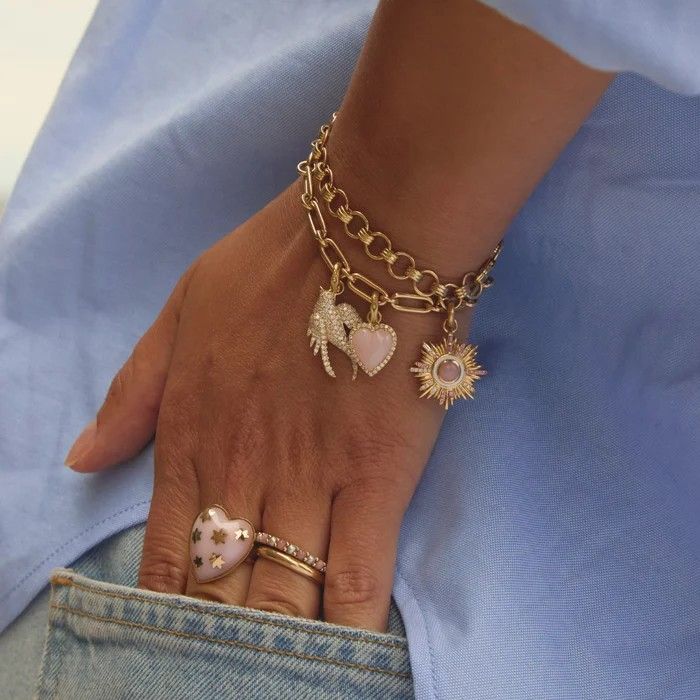 Alana Heart Charm with Pink Opal and diamonds