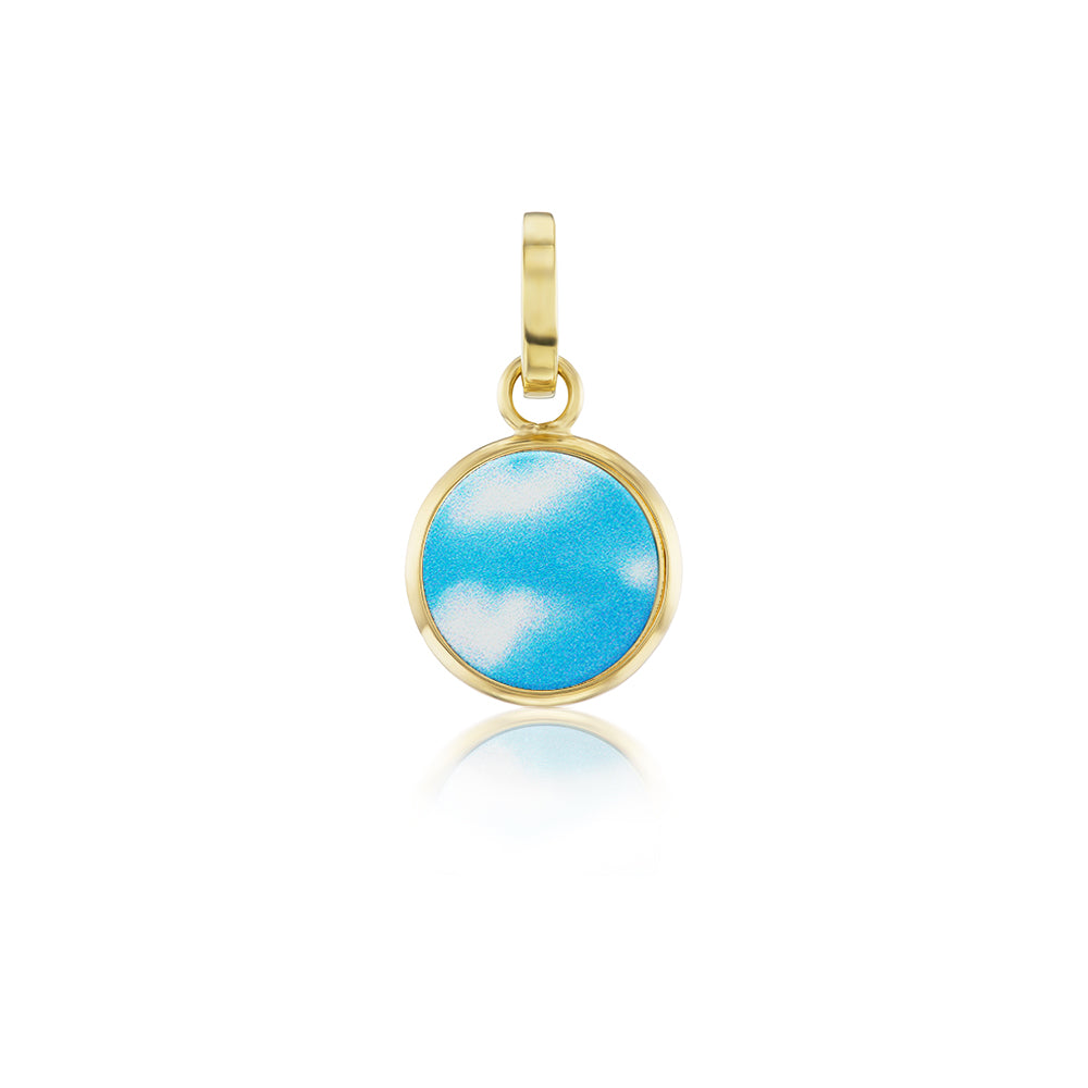 An Anna Maccieri Rossi Art Dreamy Charm with hand-painted blue and white enamel, featuring Australian Mother of Pearl.