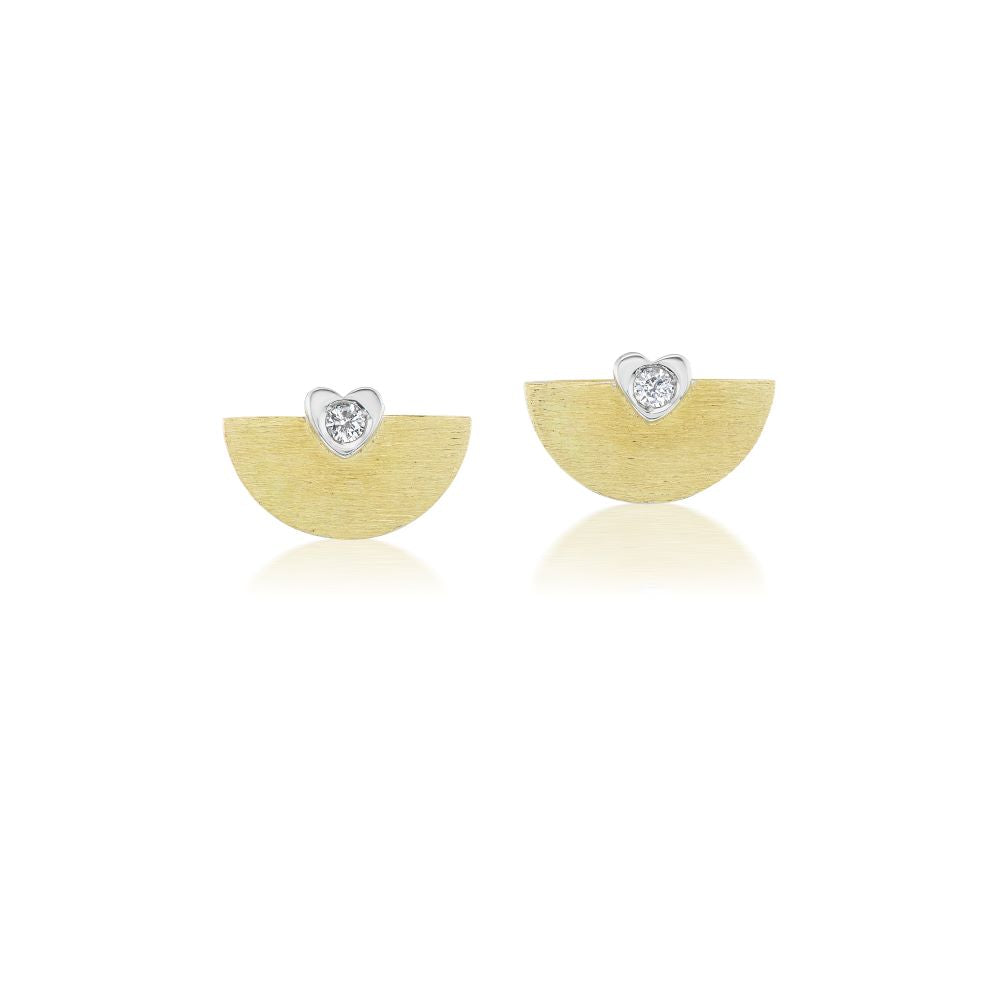 A pair of Anna Maccieri Rossi yellow gold Ora Half an Hour Micro Earrings with diamond center.
