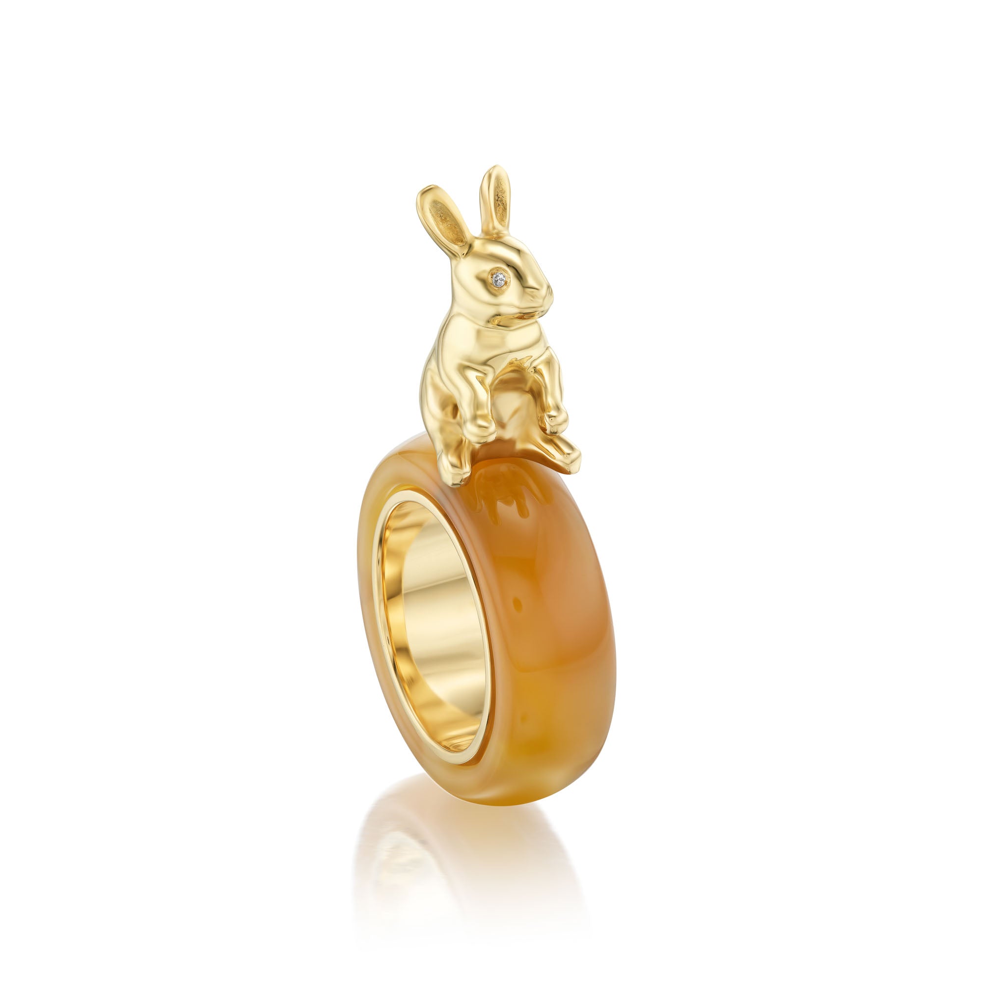 Beige Agate Rabbit Ring
