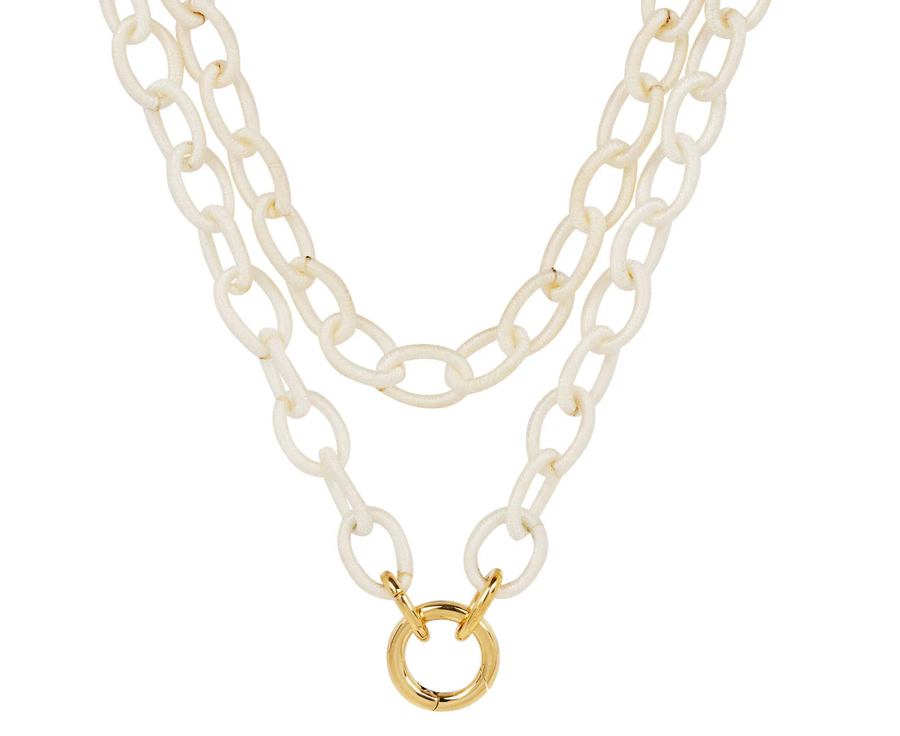 White Silk Thread Chain Necklace in Yellow Gold