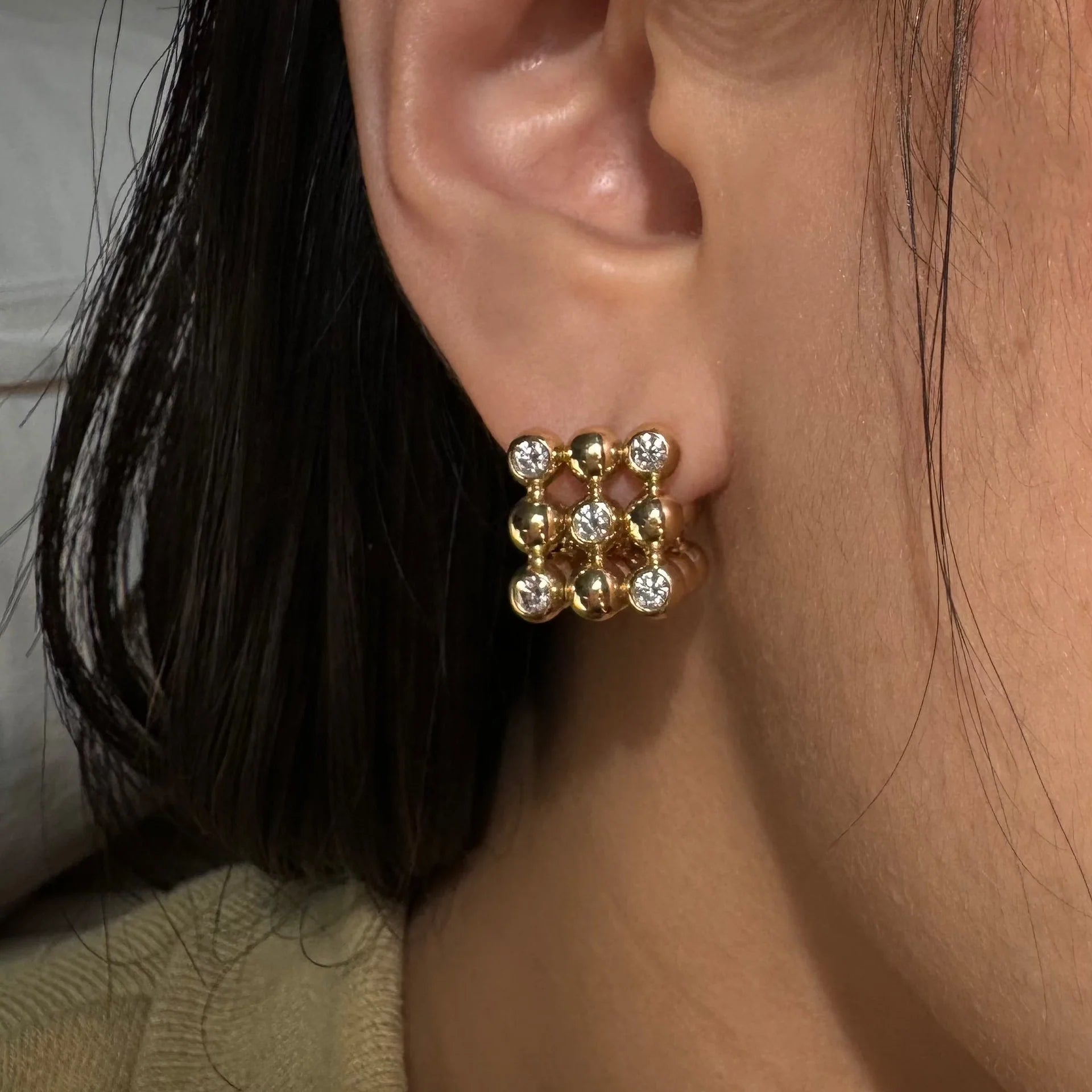 White Diamond All-in Huggies in Yellow Gold