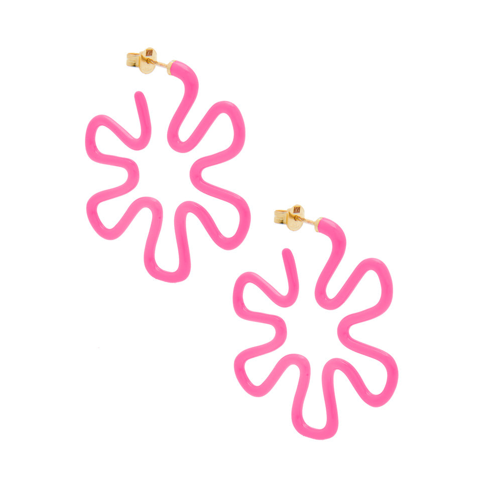 Pink Flower Hoop Earrings