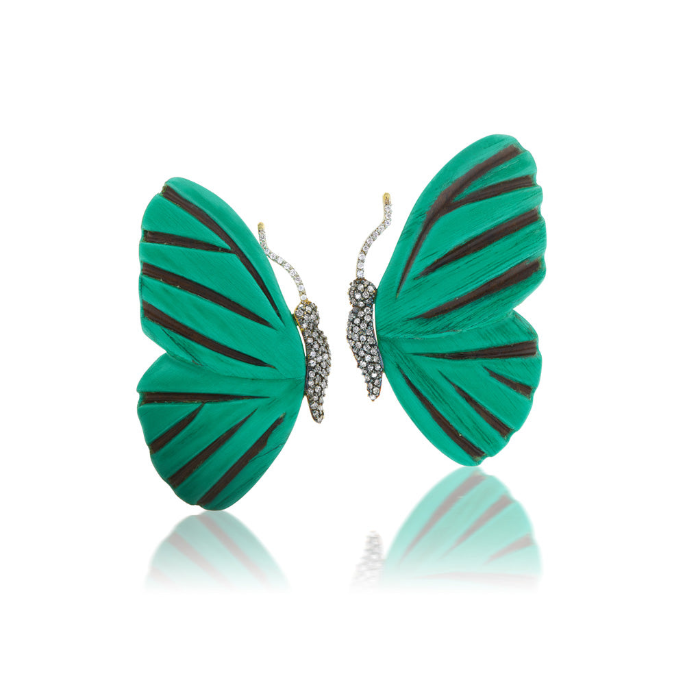 Green Botanical Butterfly Earrings