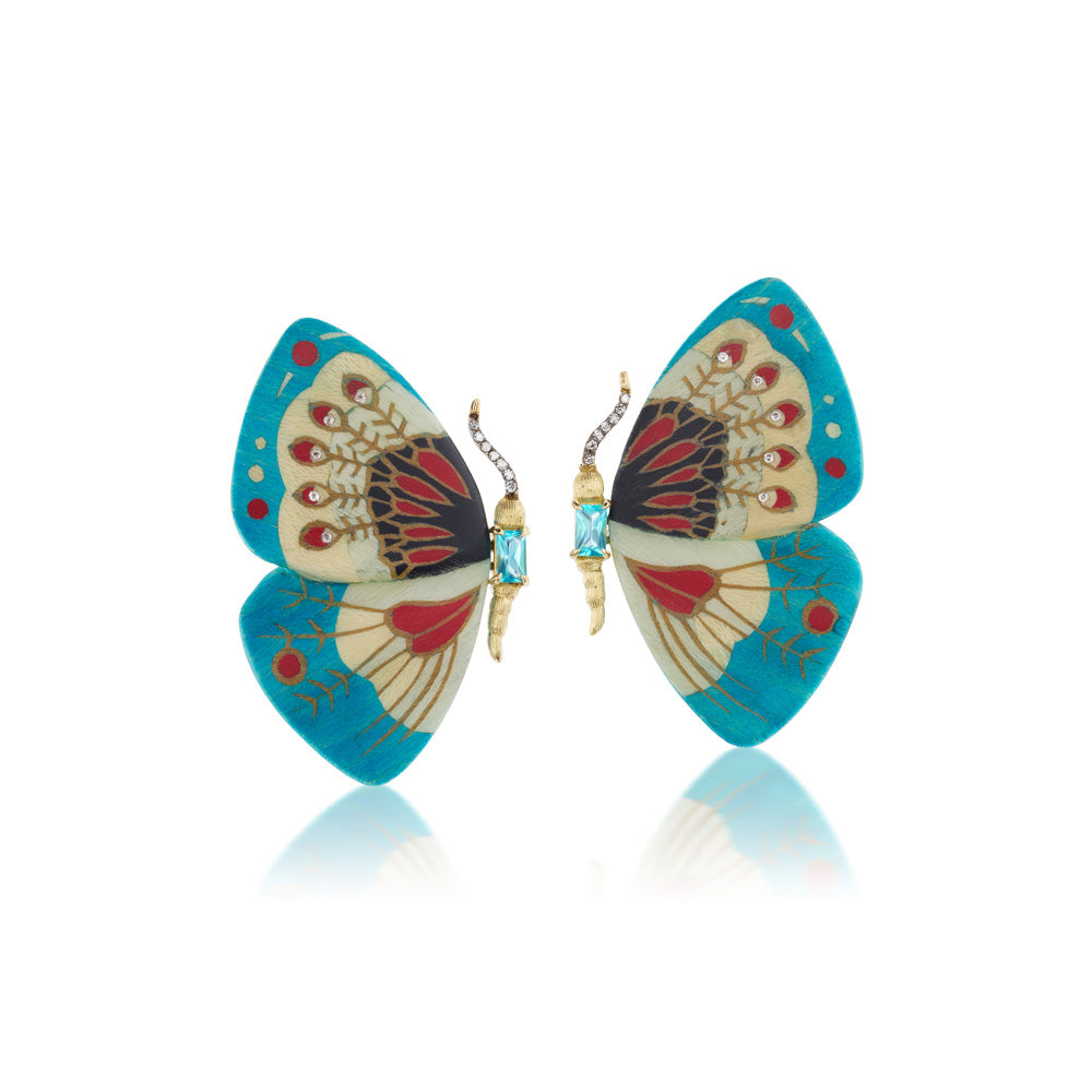 Blue Marquetry Butterfly Earrings