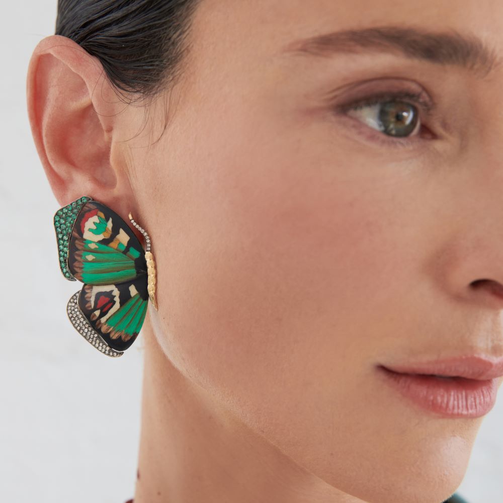 Emerald Butterfly Marquetry Earrings