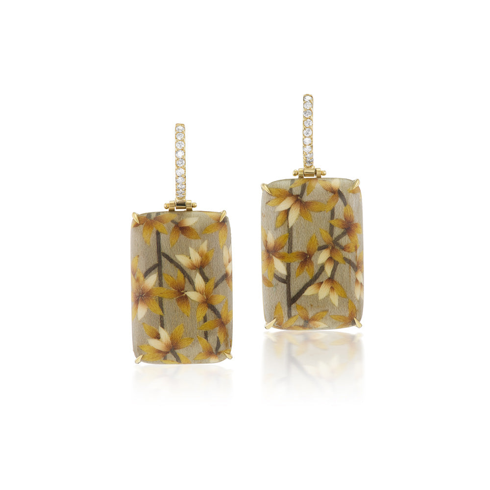 Mini Leaves Rectangle Marquetry Earrings