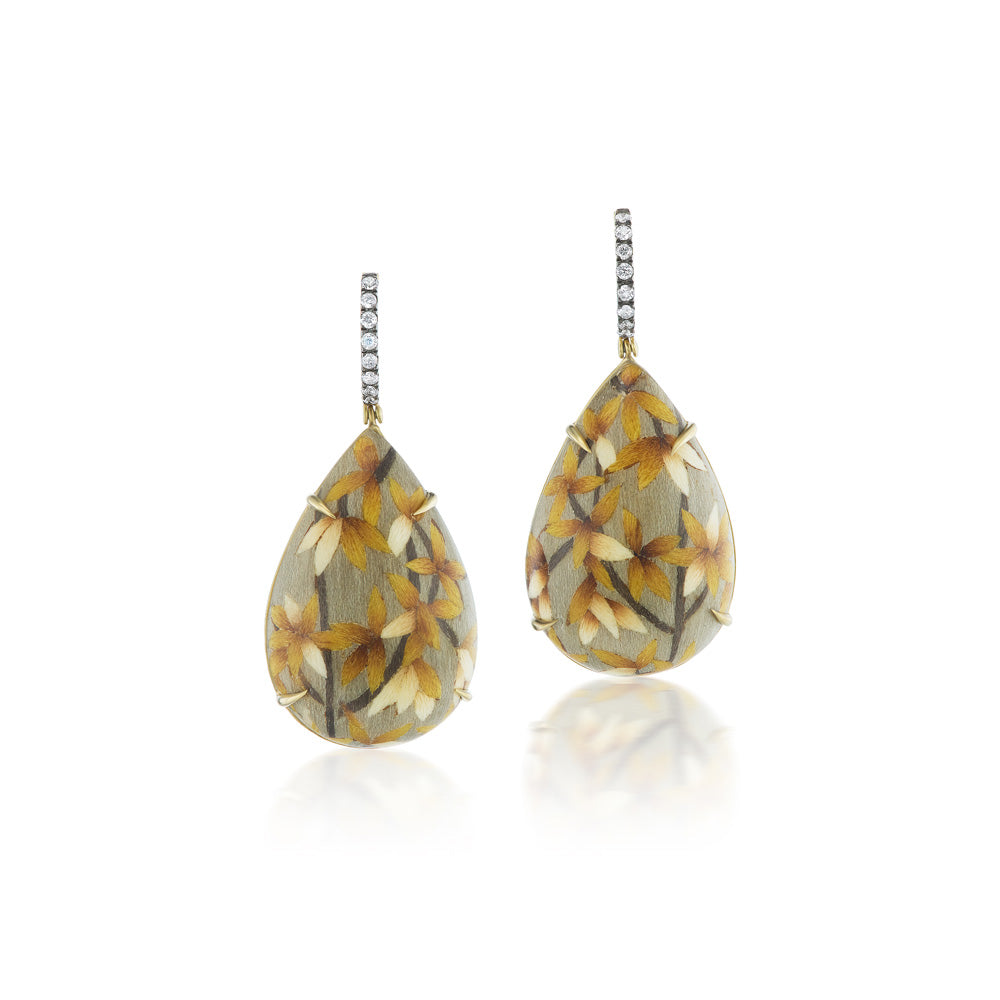 Mini Leaves Marquetry Drop Earrings with Diamond
