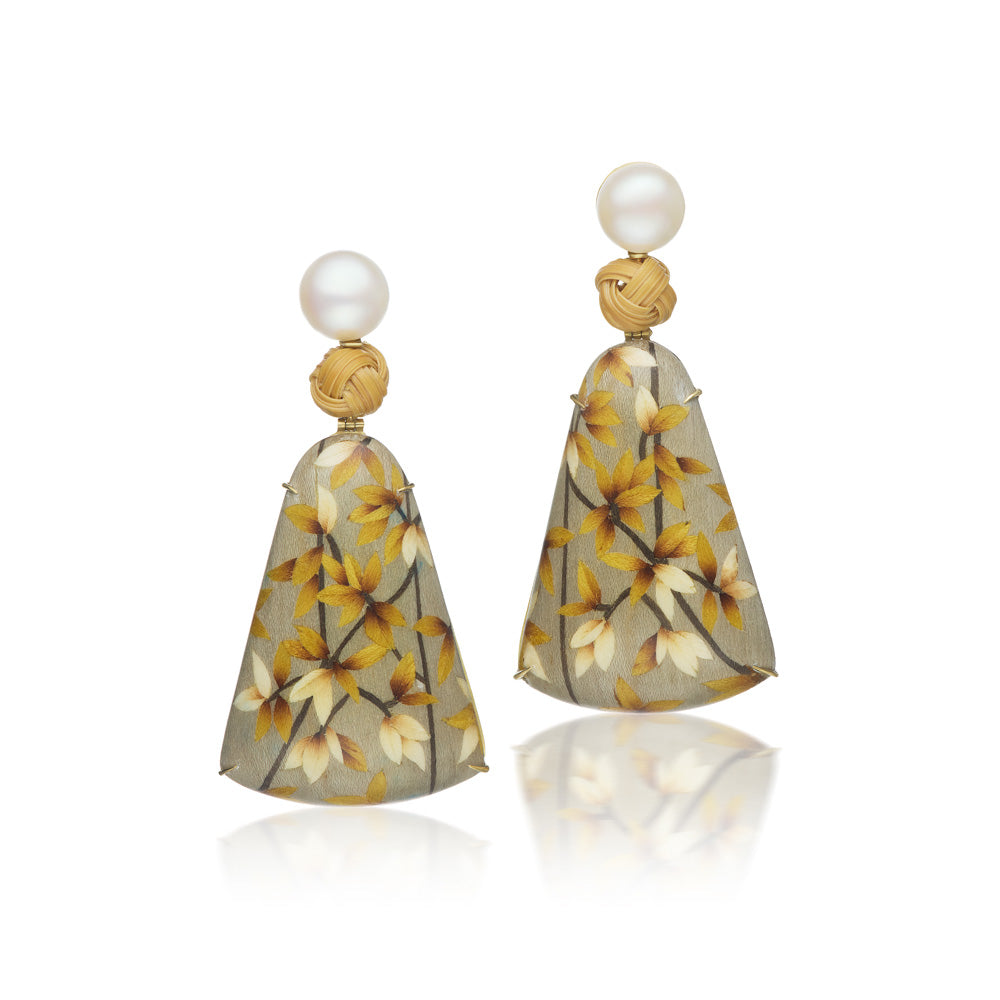 Leaves Marquetry Earrings with Pearl