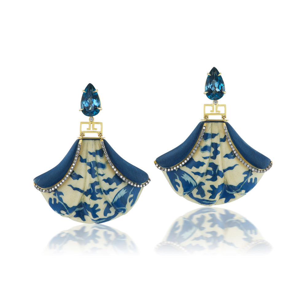 Blue Marquetry Fan Earrings