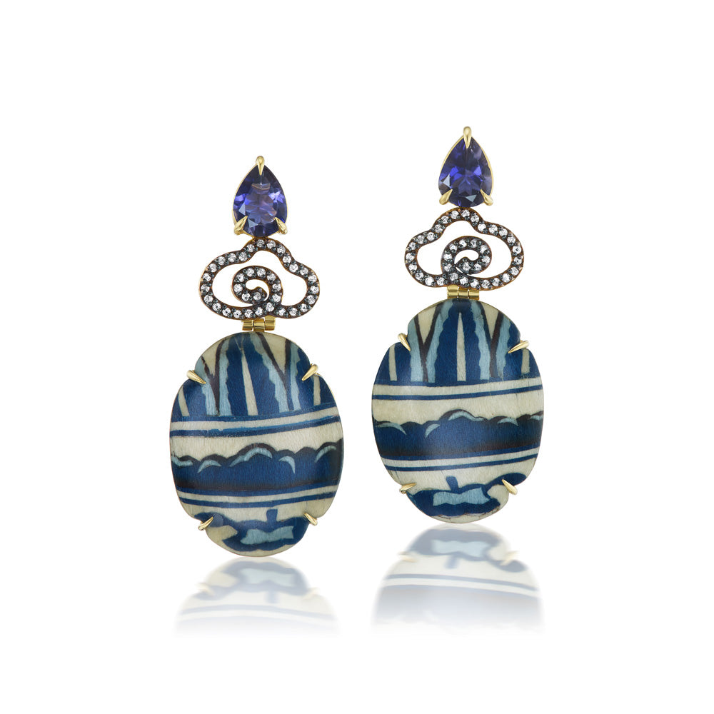 Blue Marquetry Oval Earrings