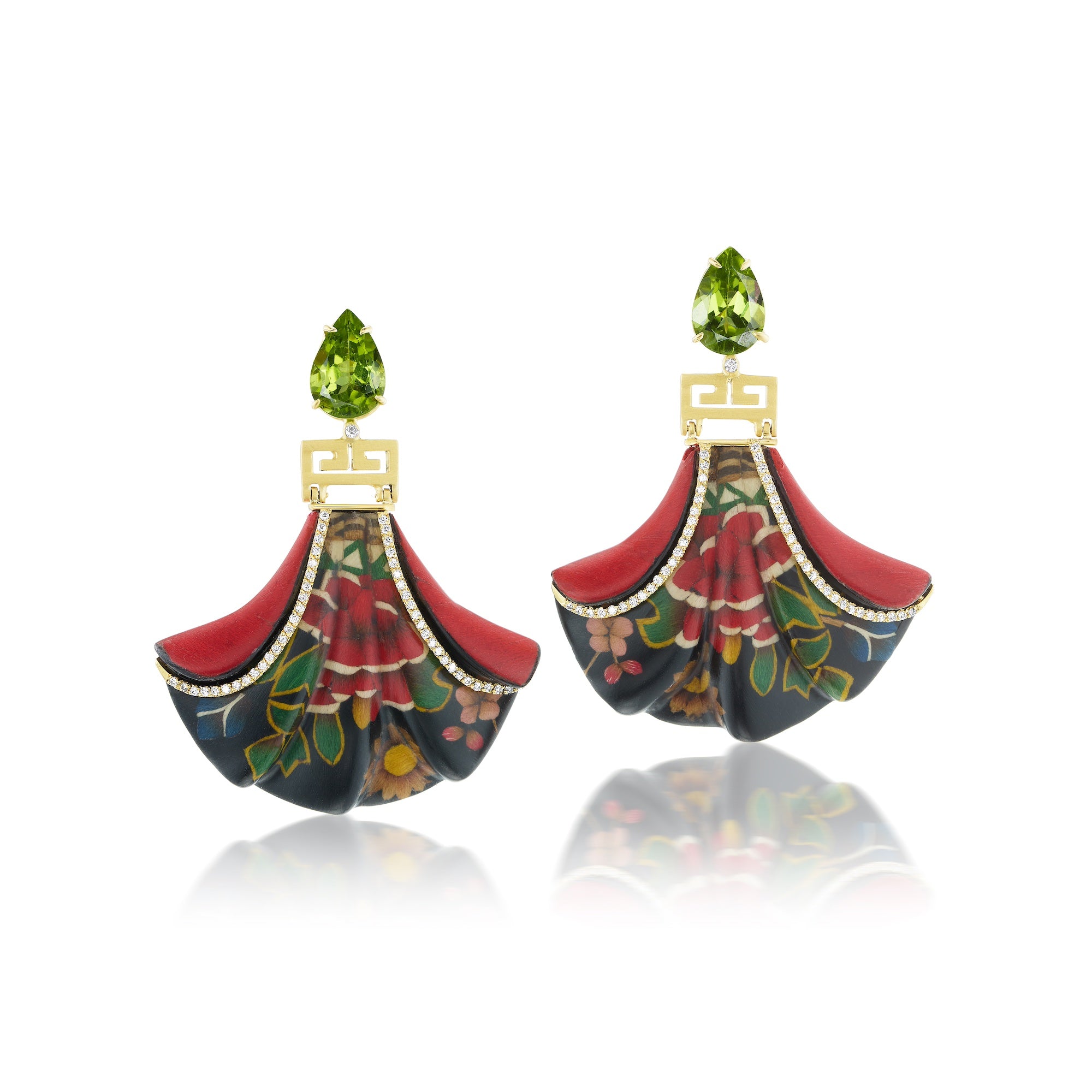 Diamond and Peridot Marquetry Earrings