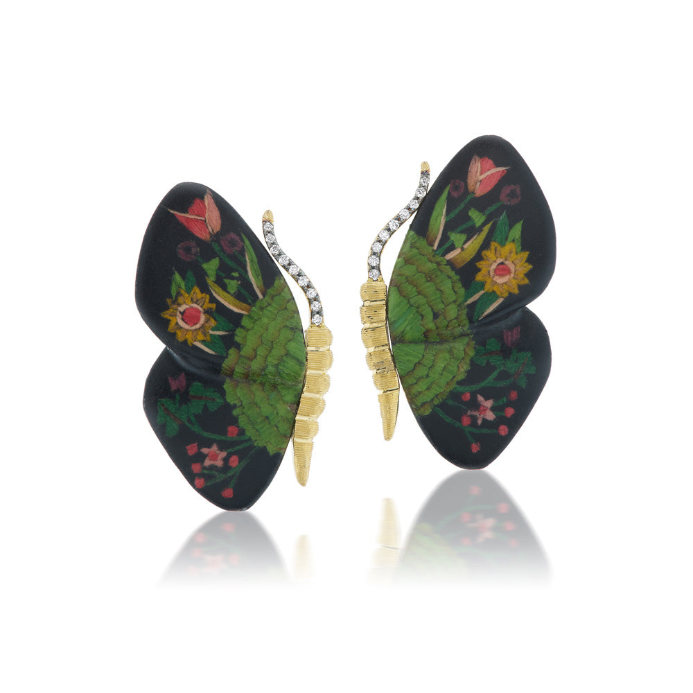 Black Marquetry Butterfly Earrings