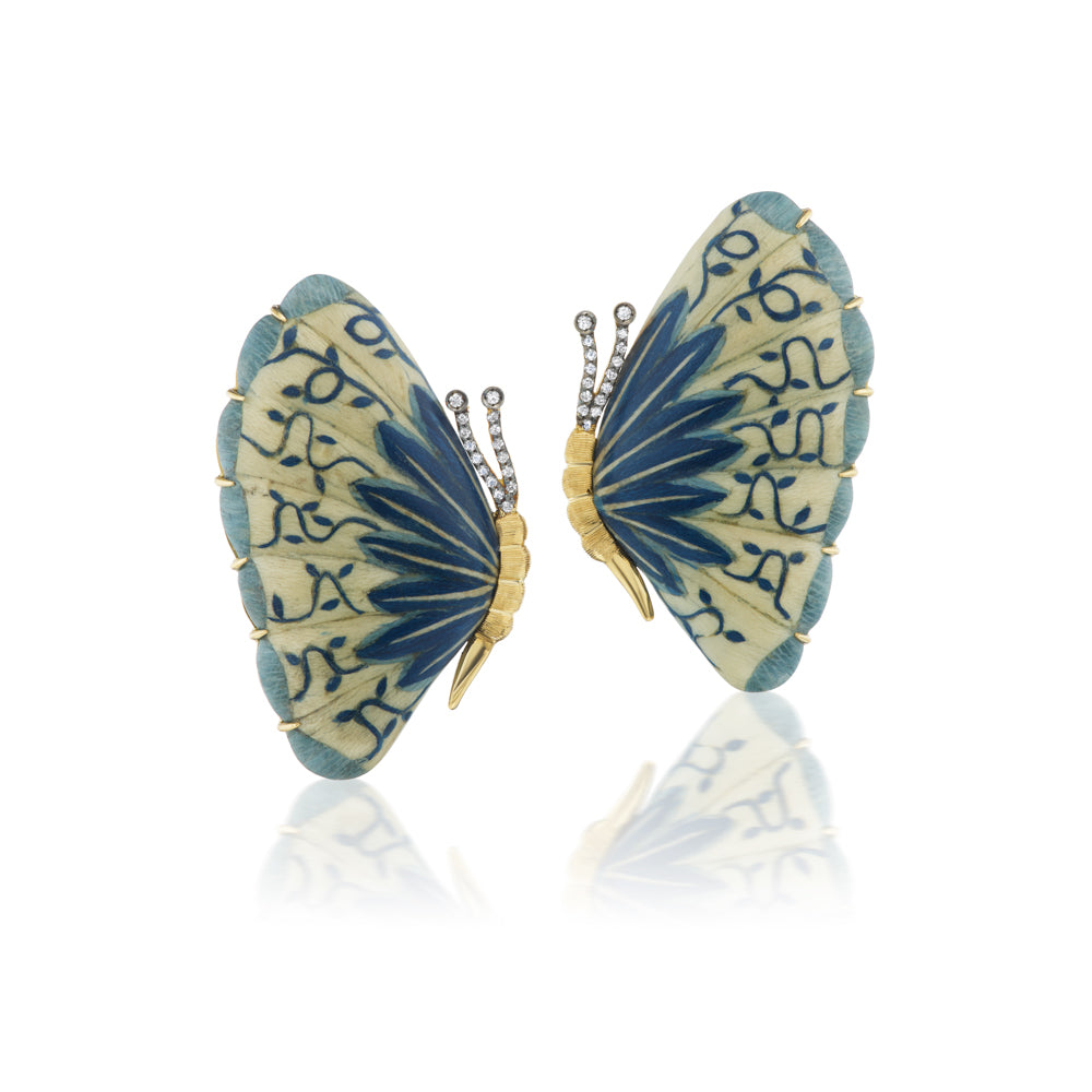 Blue Marquetry Butterfly Earrings