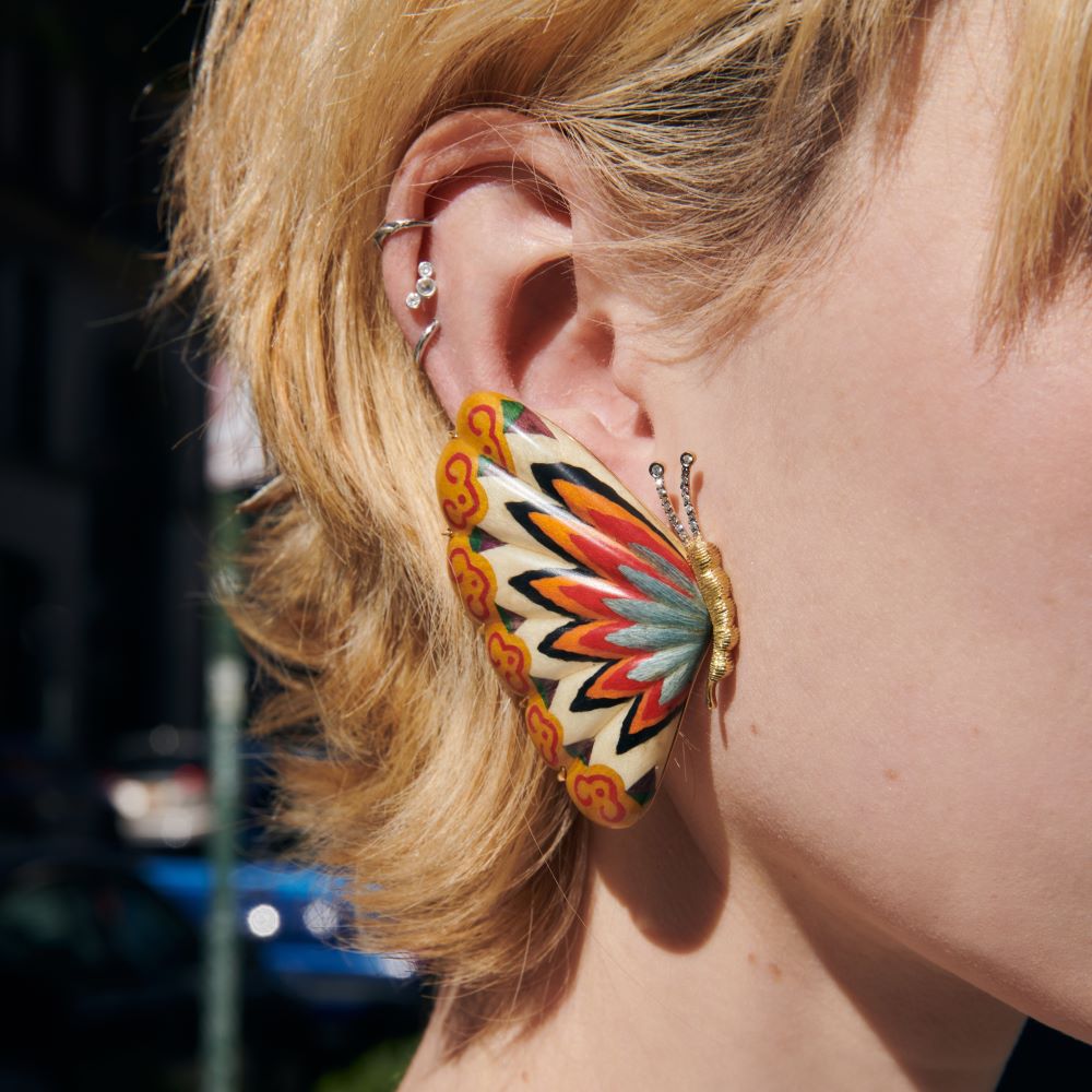 Orange Butterfly Marquetry Earrings