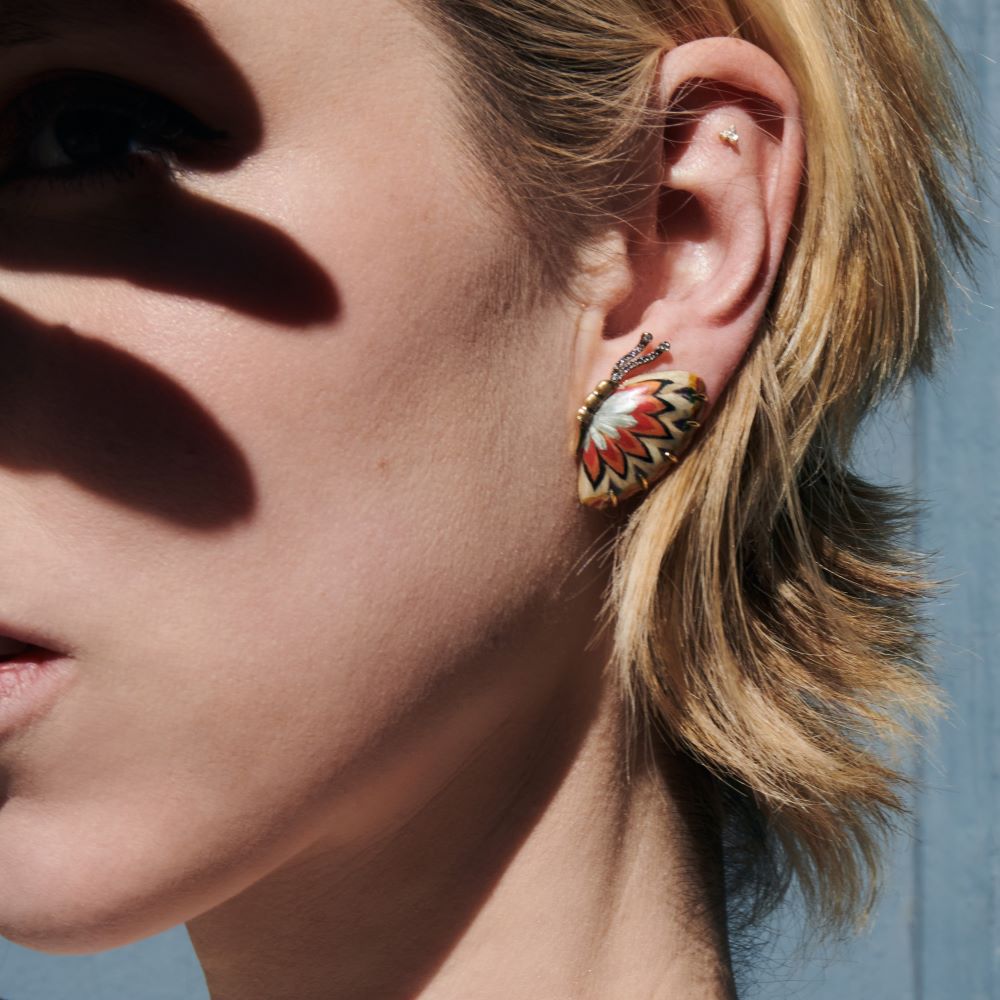 Orange Butterfly Marquetry Earrings