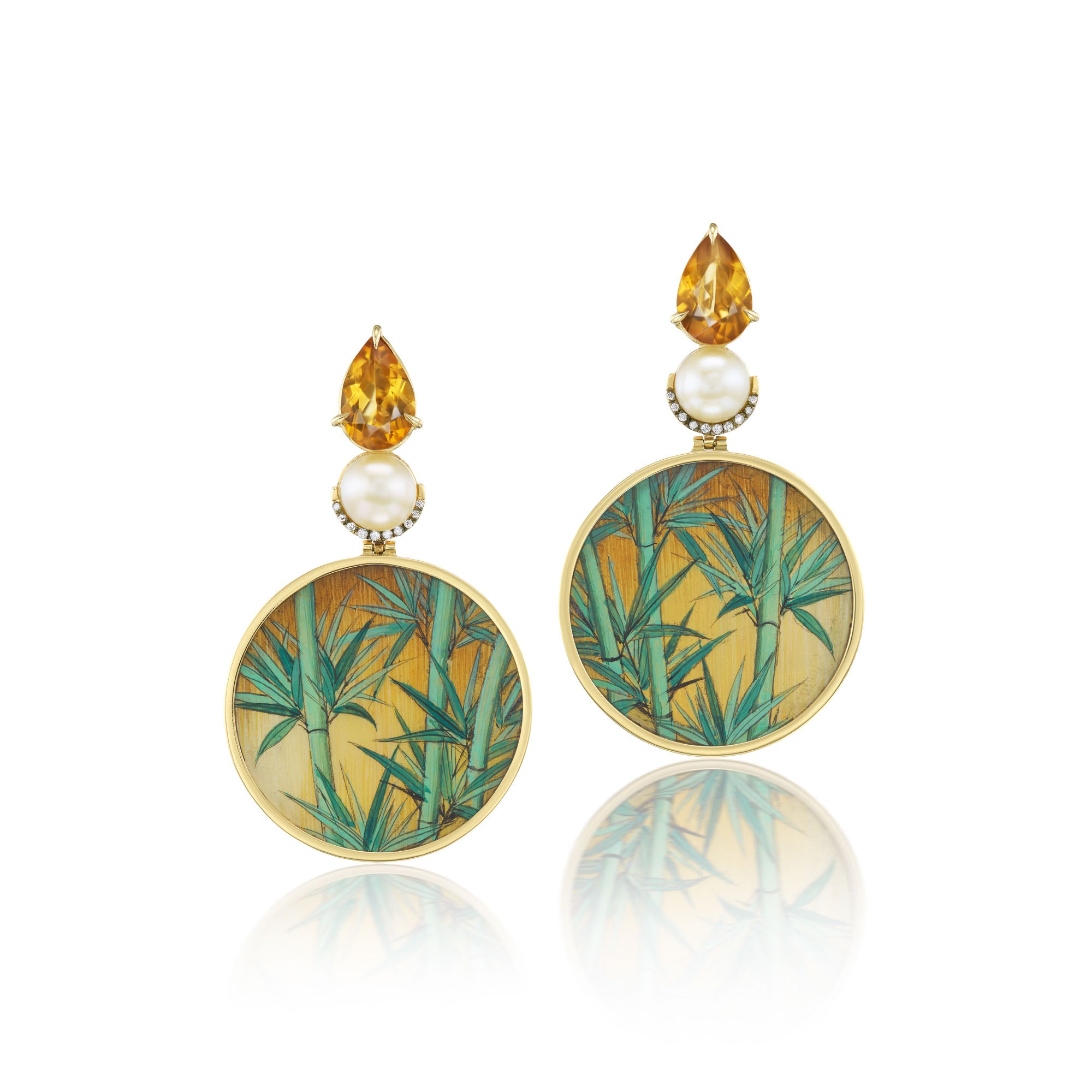 Citrine and Pearl Flat Marquetry Earrings