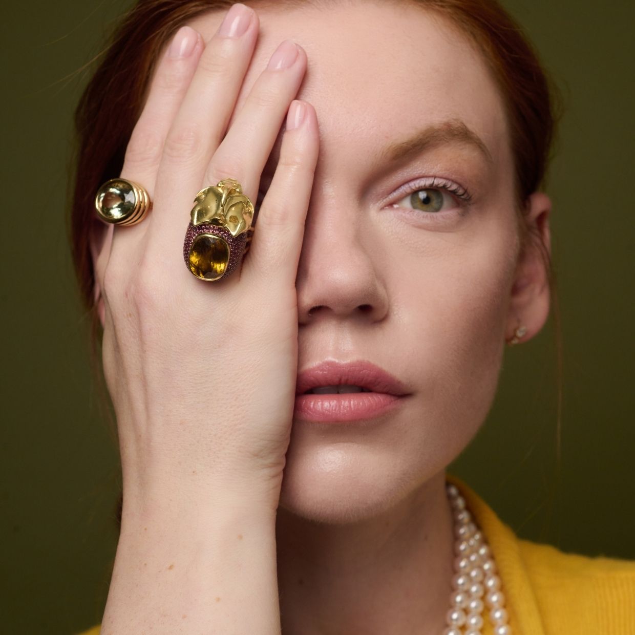 Green Amethyst Scuba Ring in Yellow Gold