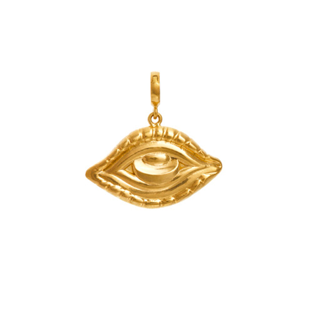 A Christina Alexiou 18k yellow gold Protective Eye Charm on a white background.