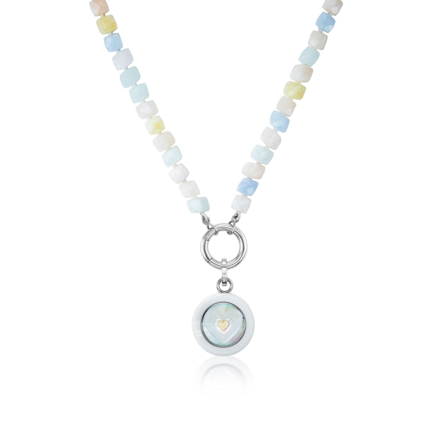 Aquamarine and Pink Quartz Carpe Diem Necklace in Titanium and Ceramic